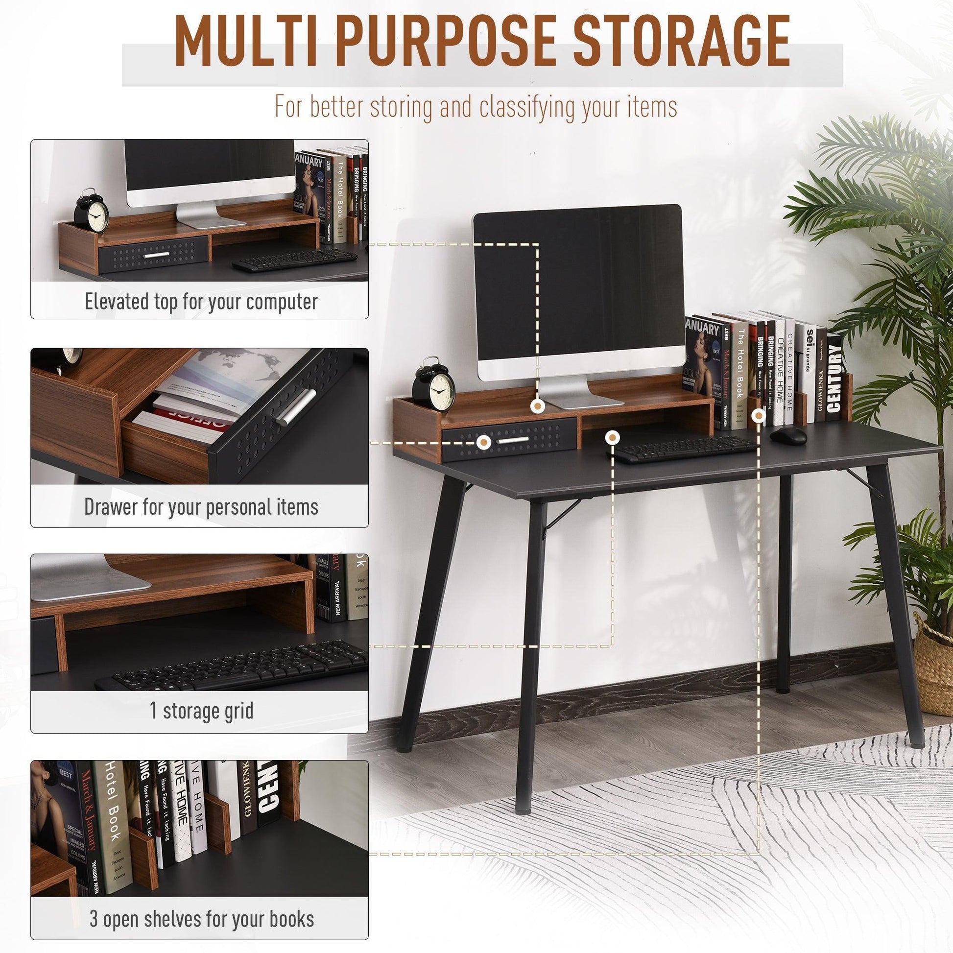 HOMCOM Modern Computer Desk Home Office Furniture | Brown & Black - ALL4U RETAILER LTD