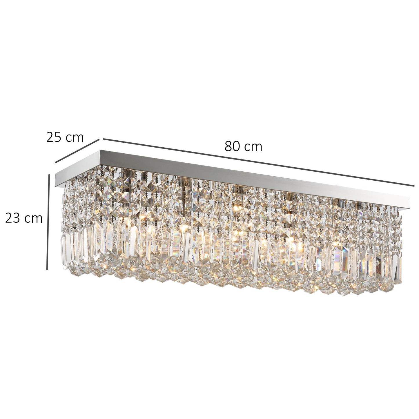 HOMCOM Modern Crystal Ceiling Light, E14 Base, Silver, 80cm - ALL4U RETAILER LTD