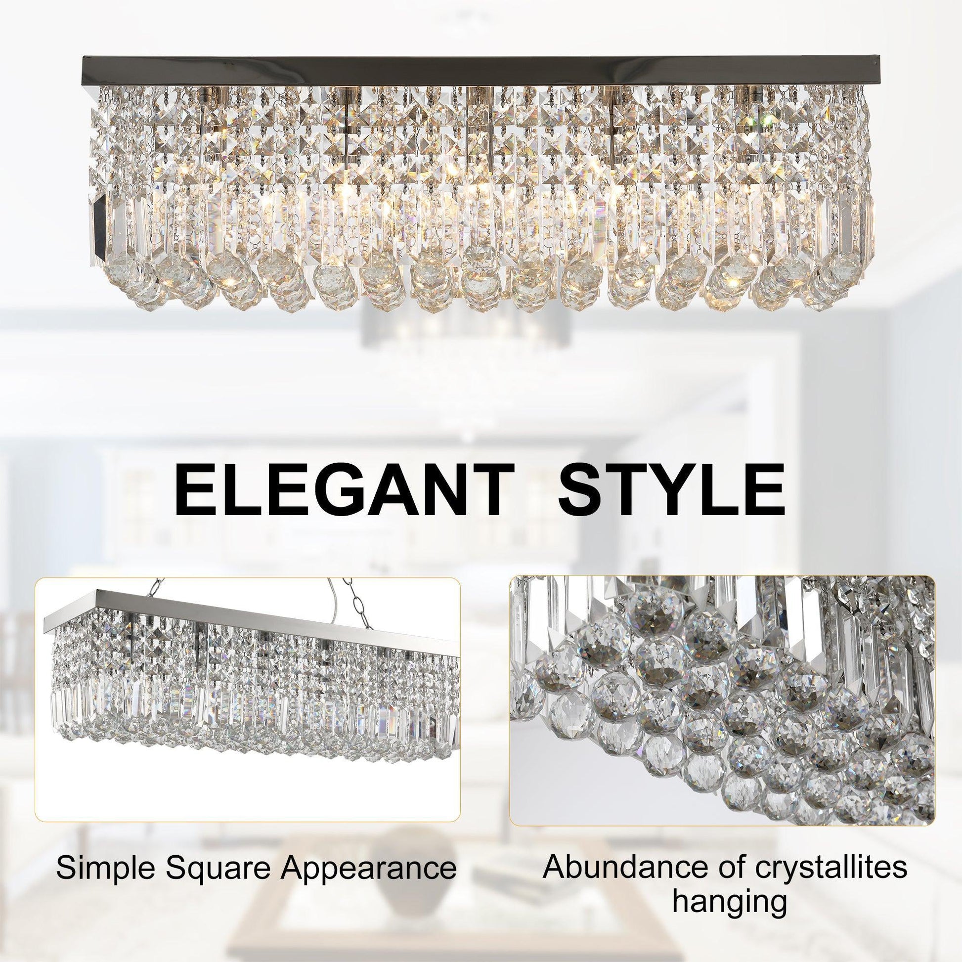 HOMCOM Modern Crystal Ceiling Light, E14 Base, Silver, 80cm - ALL4U RETAILER LTD