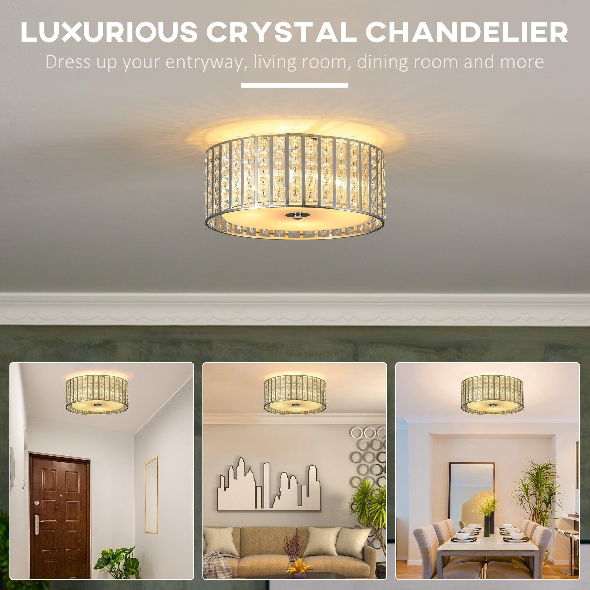 HOMCOM Modern Crystal Chandelier Ceiling Light with Double Layer Shade - ALL4U RETAILER LTD