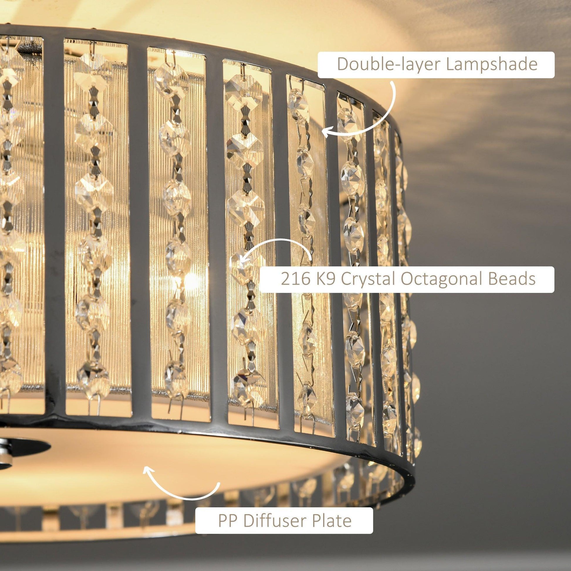 HOMCOM Modern Crystal Chandelier Ceiling Light with Double Layer Shade - ALL4U RETAILER LTD