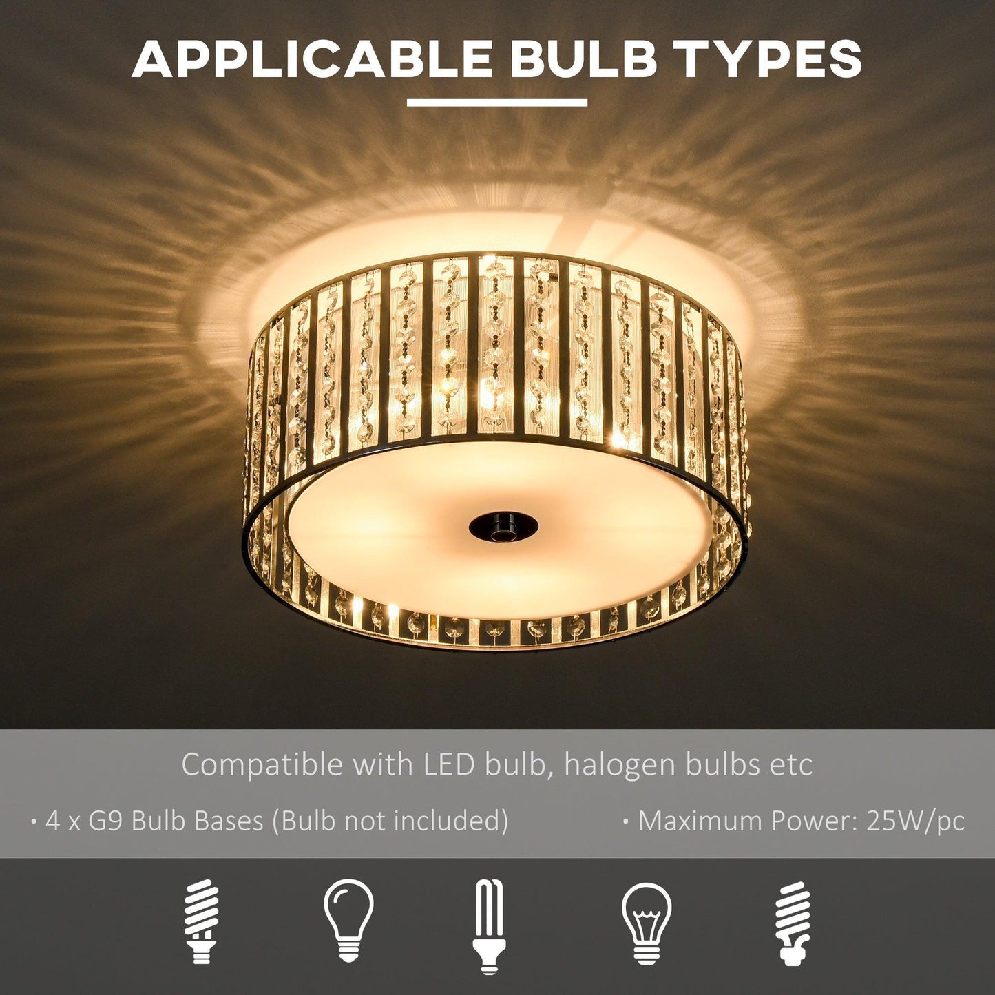 HOMCOM Modern Crystal Chandelier Ceiling Light with Double Layer Shade - ALL4U RETAILER LTD