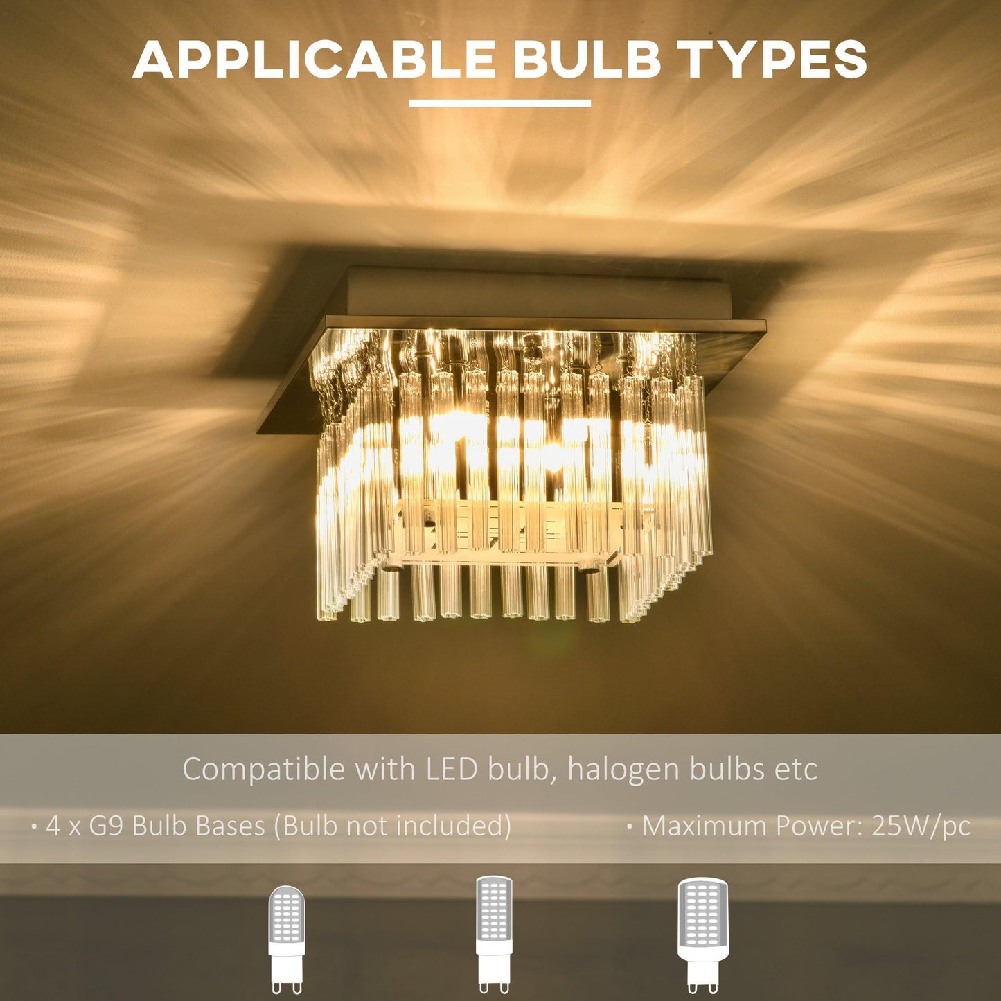 HOMCOM Modern Crystal Chandelier: Elegant Flush Mount Ceiling Light - ALL4U RETAILER LTD