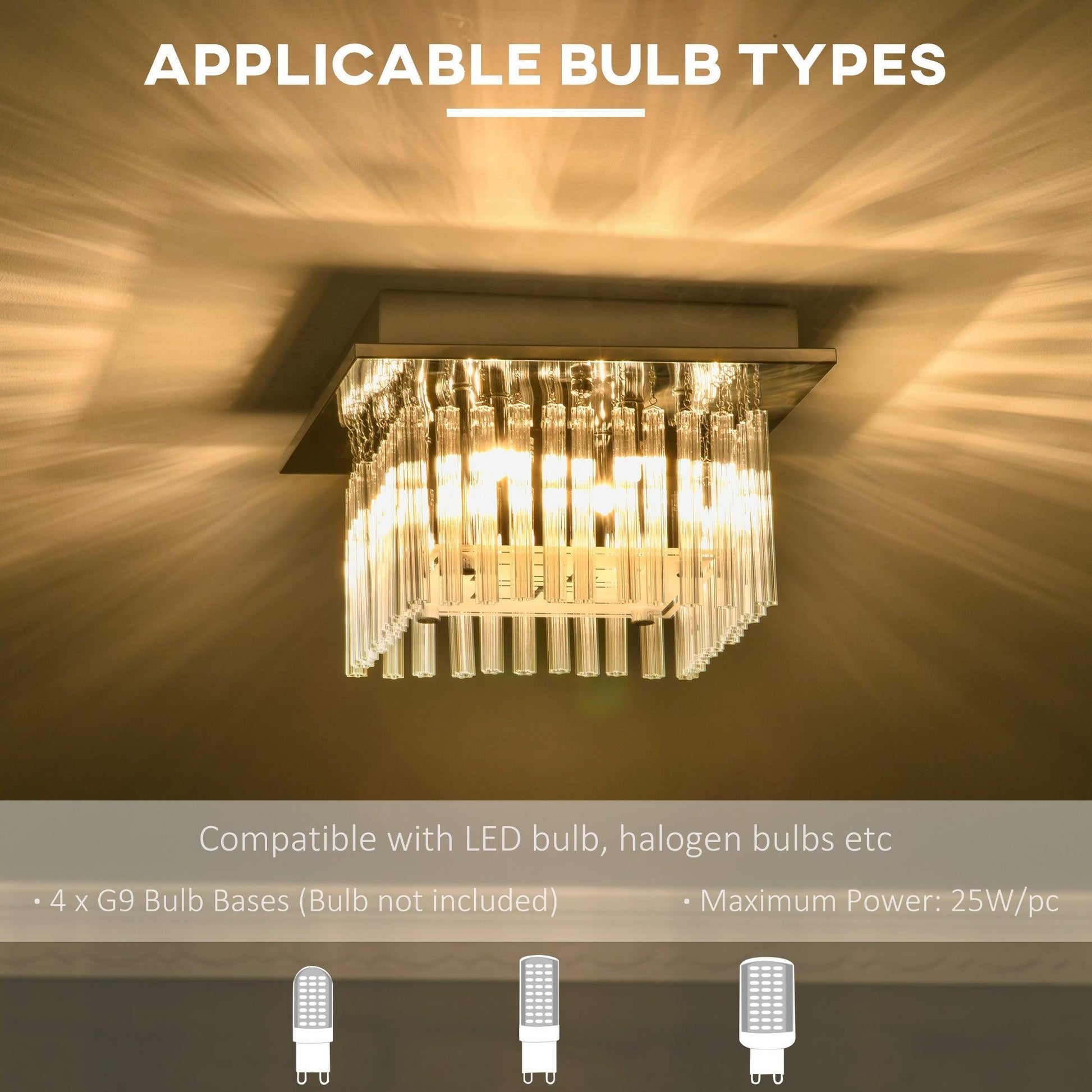 HOMCOM Modern Crystal Chandelier: Elegant Flush Mount Ceiling Light - ALL4U RETAILER LTD