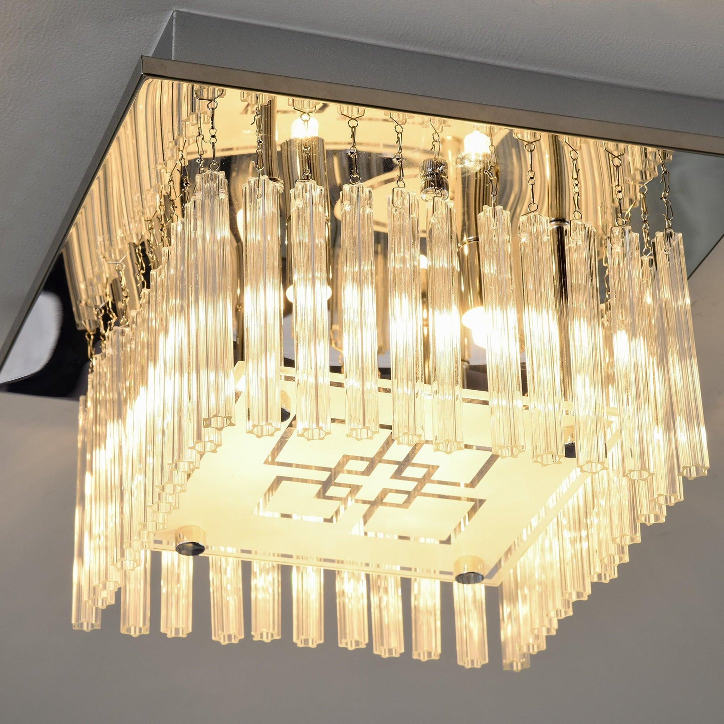 HOMCOM Modern Crystal Chandelier: Elegant Flush Mount Ceiling Light - ALL4U RETAILER LTD