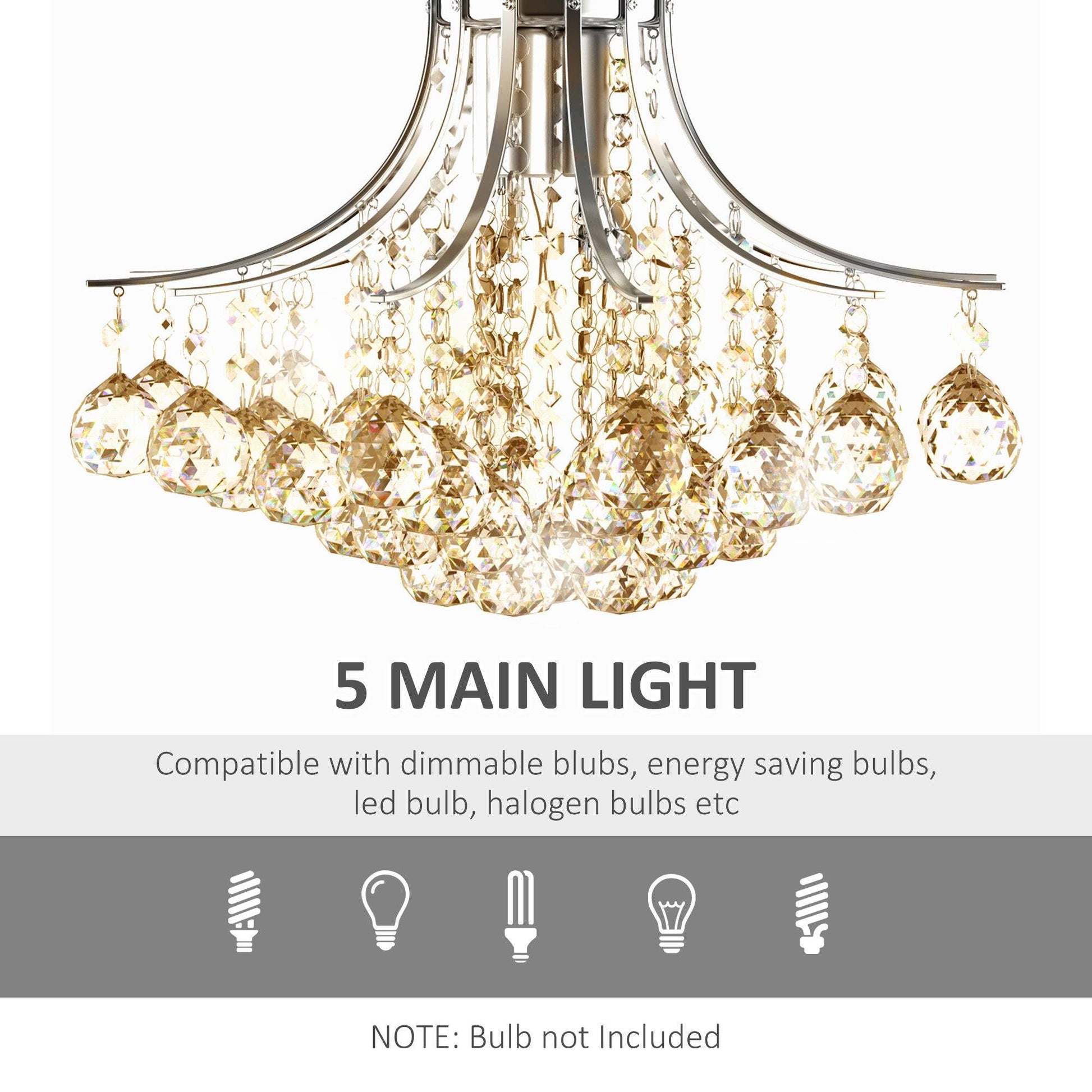 HOMCOM Modern Crystal Chandelier with 3 Lights - ALL4U RETAILER LTD