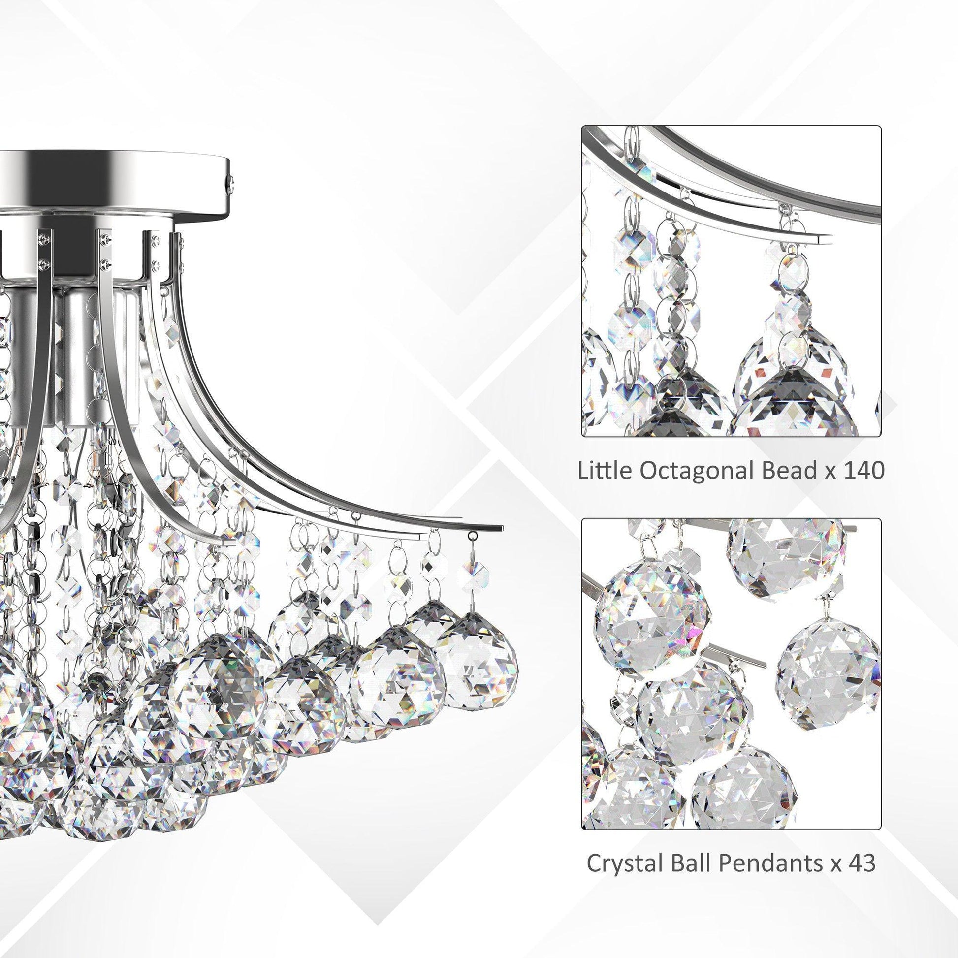 HOMCOM Modern Crystal Chandelier with 3 Lights - ALL4U RETAILER LTD