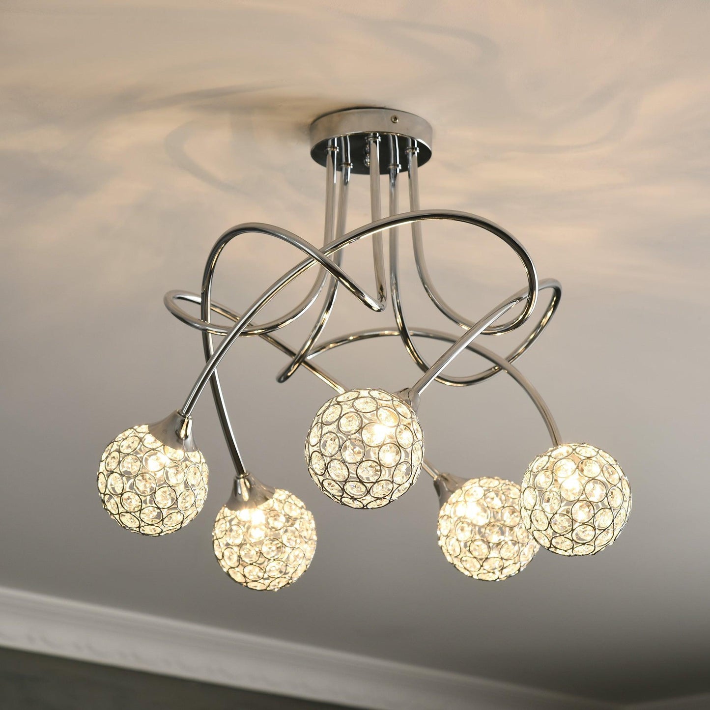 HOMCOM Modern Crystal Chandelier with 5 Lampshades - Silver - ALL4U RETAILER LTD