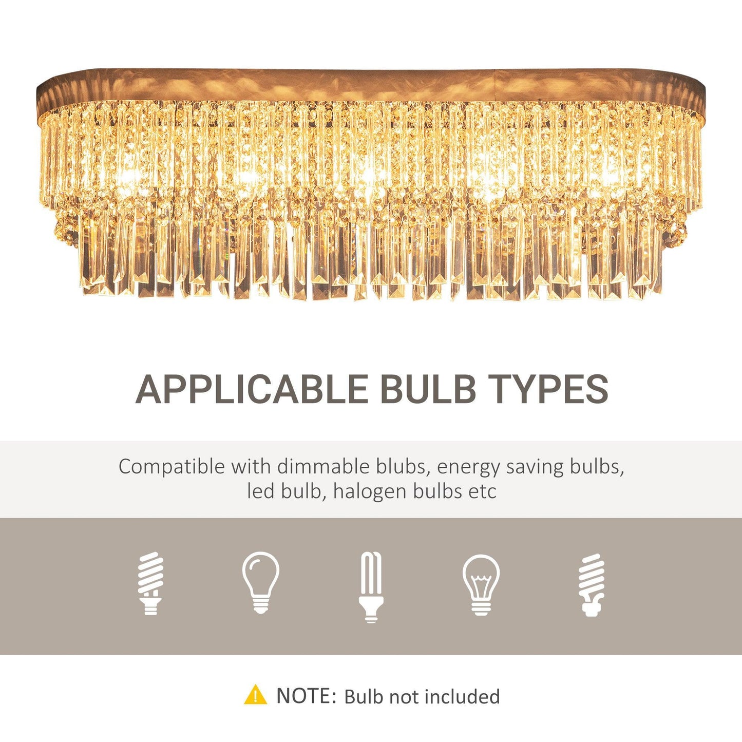 HOMCOM Modern Crystal Chandelier with Drop Design - ALL4U RETAILER LTD