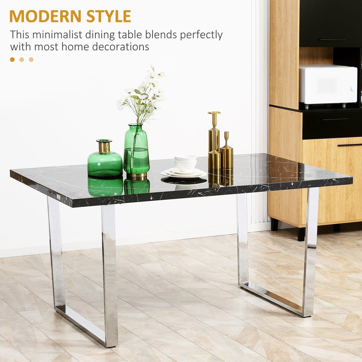 HOMCOM Modern Dining Table for 6-8 People with Marble Effect Top - ALL4U RETAILER LTD