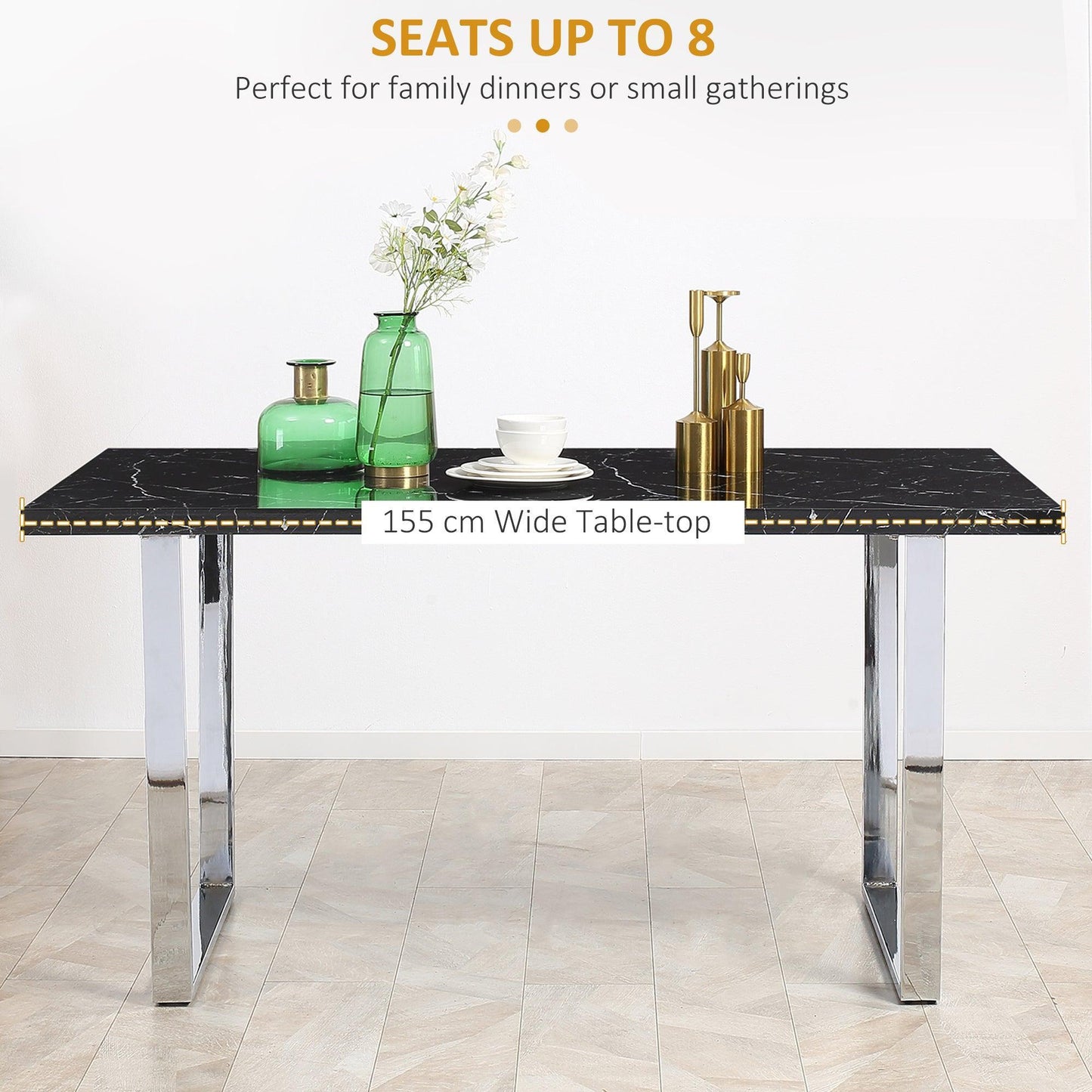 HOMCOM Modern Dining Table for 6-8 People with Marble Effect Top - ALL4U RETAILER LTD