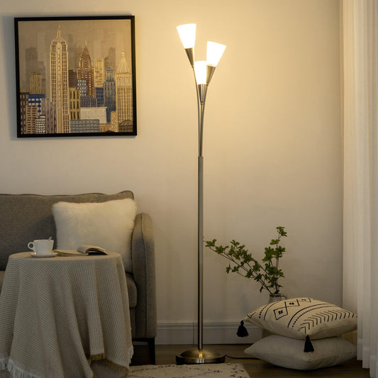 HOMCOM Modern Floor Lamp for Living Room, Steel Base, Silver - ALL4U RETAILER LTD