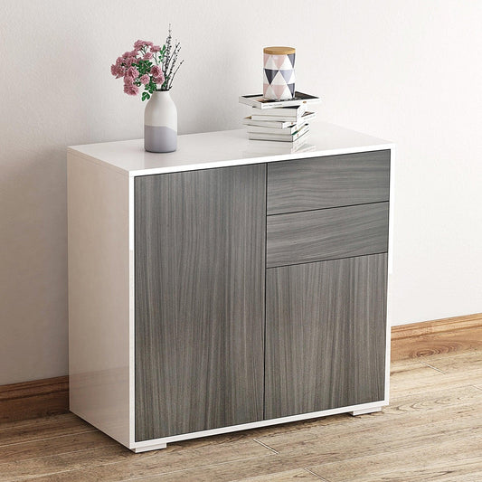 HOMCOM Modern Freestanding Cabinet: Light Grey & White - ALL4U RETAILER LTD
