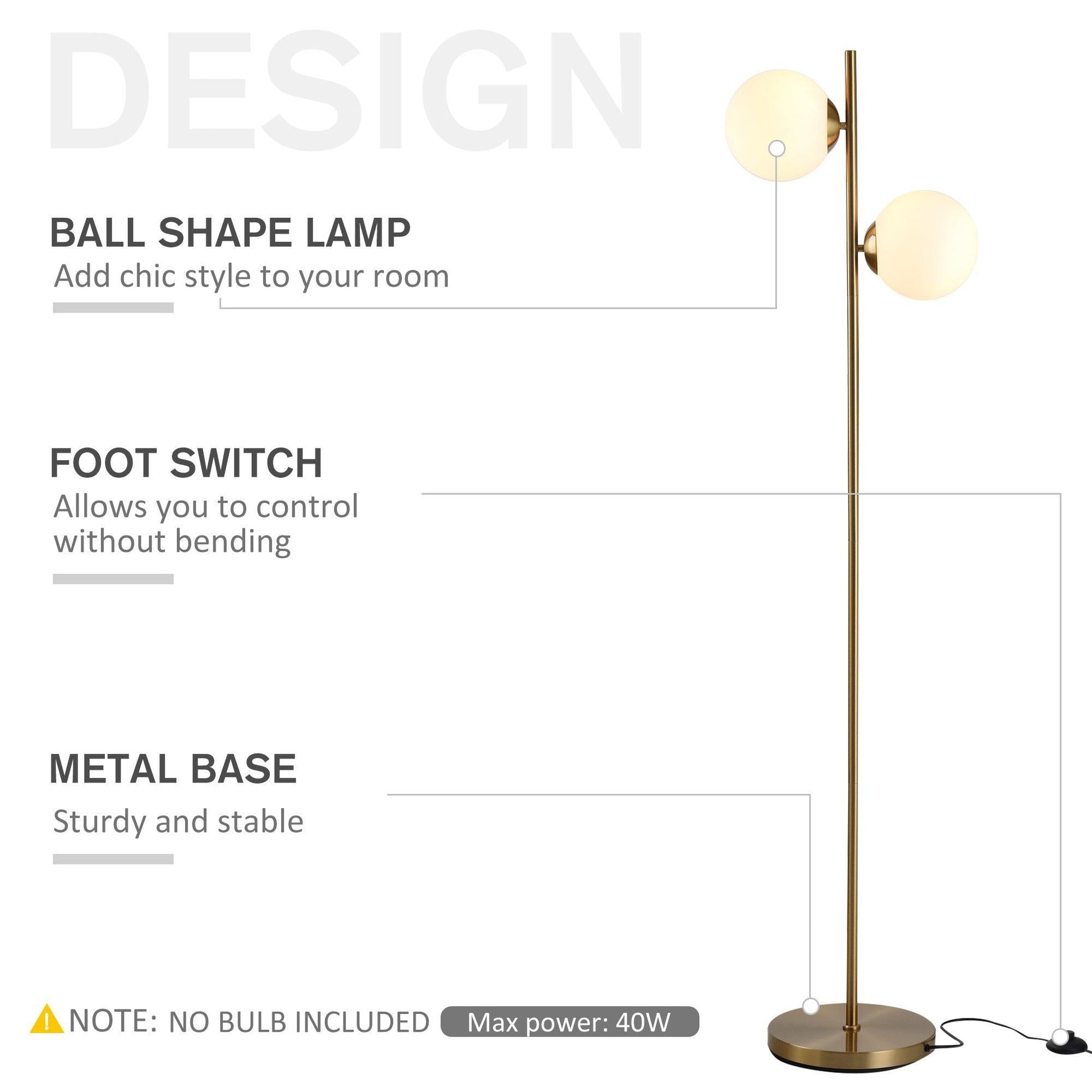 HOMCOM Modern Glass Shade Floor Lamp - ALL4U RETAILER LTD