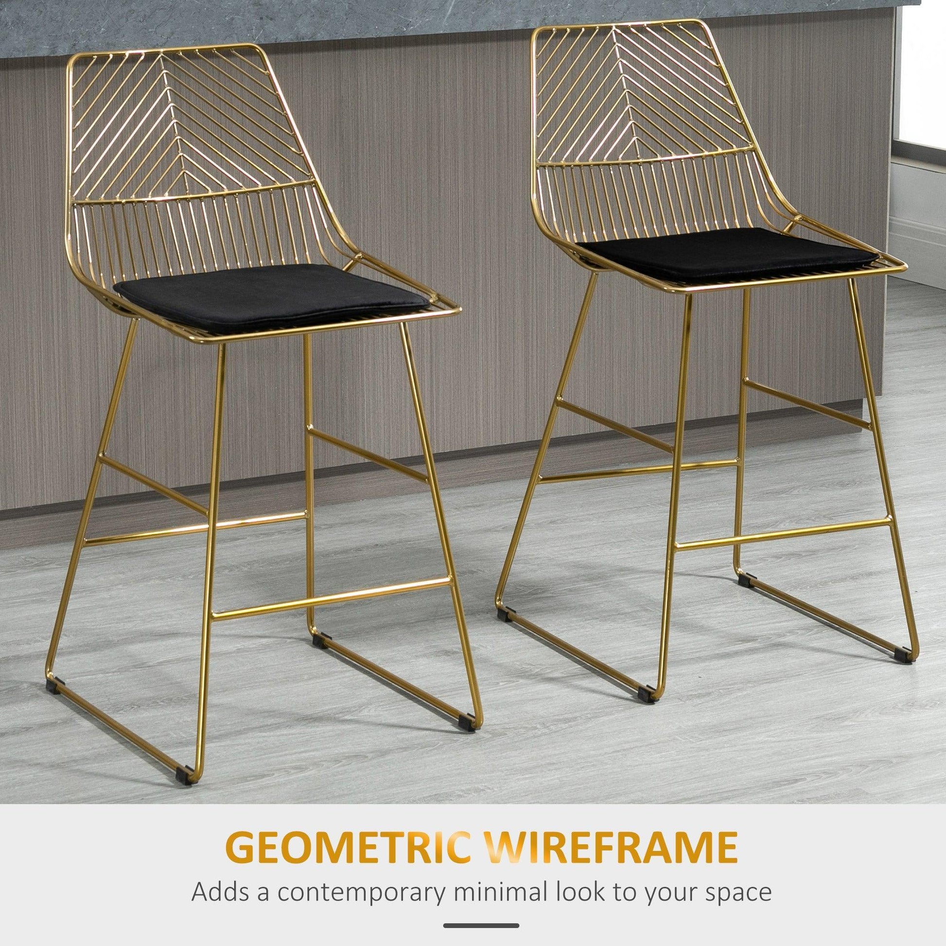 HOMCOM Modern Gold Counter Height Bar Stools - Set of 2 - ALL4U RETAILER LTD