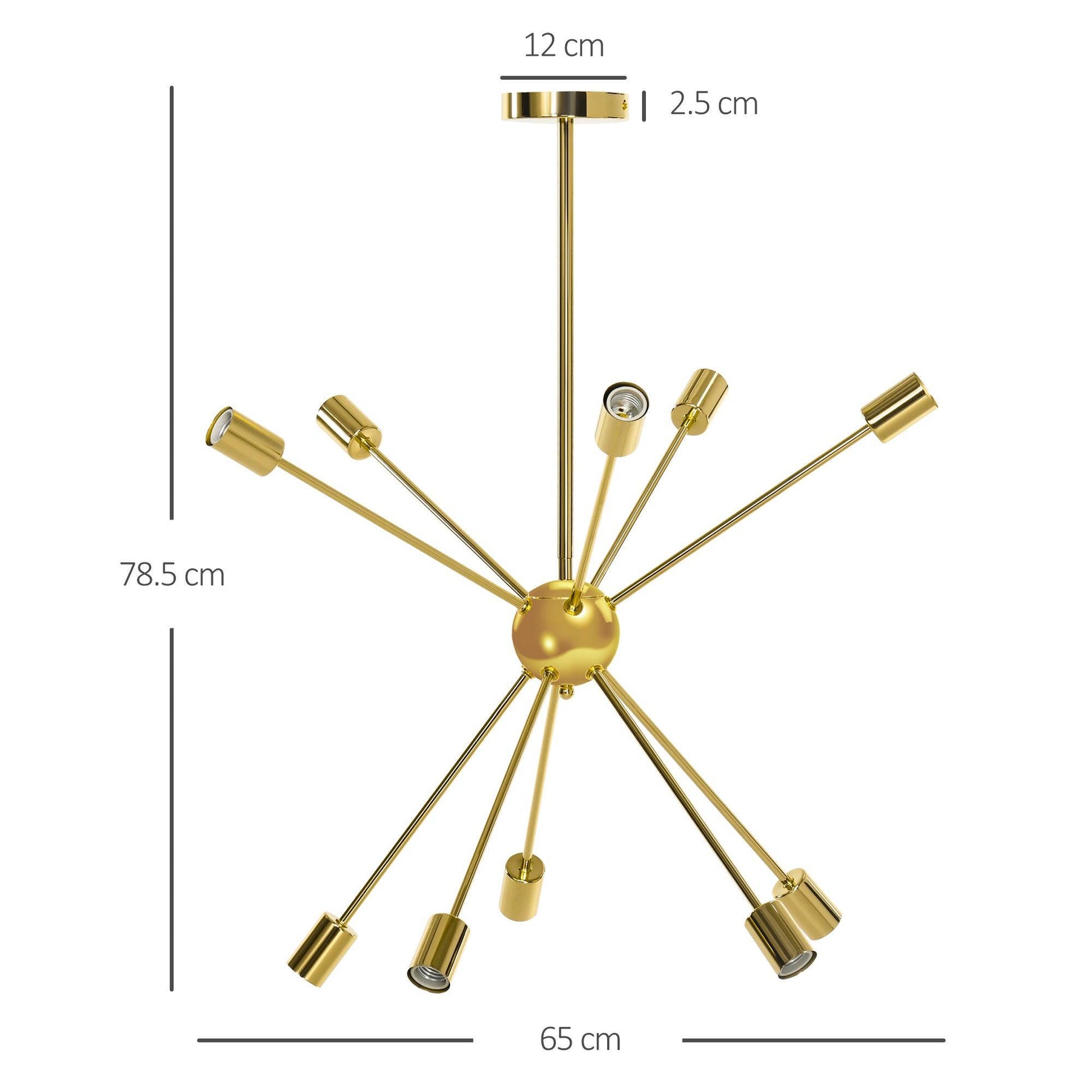 HOMCOM Modern Gold Tone 10-Light Chandelier - ALL4U RETAILER LTD