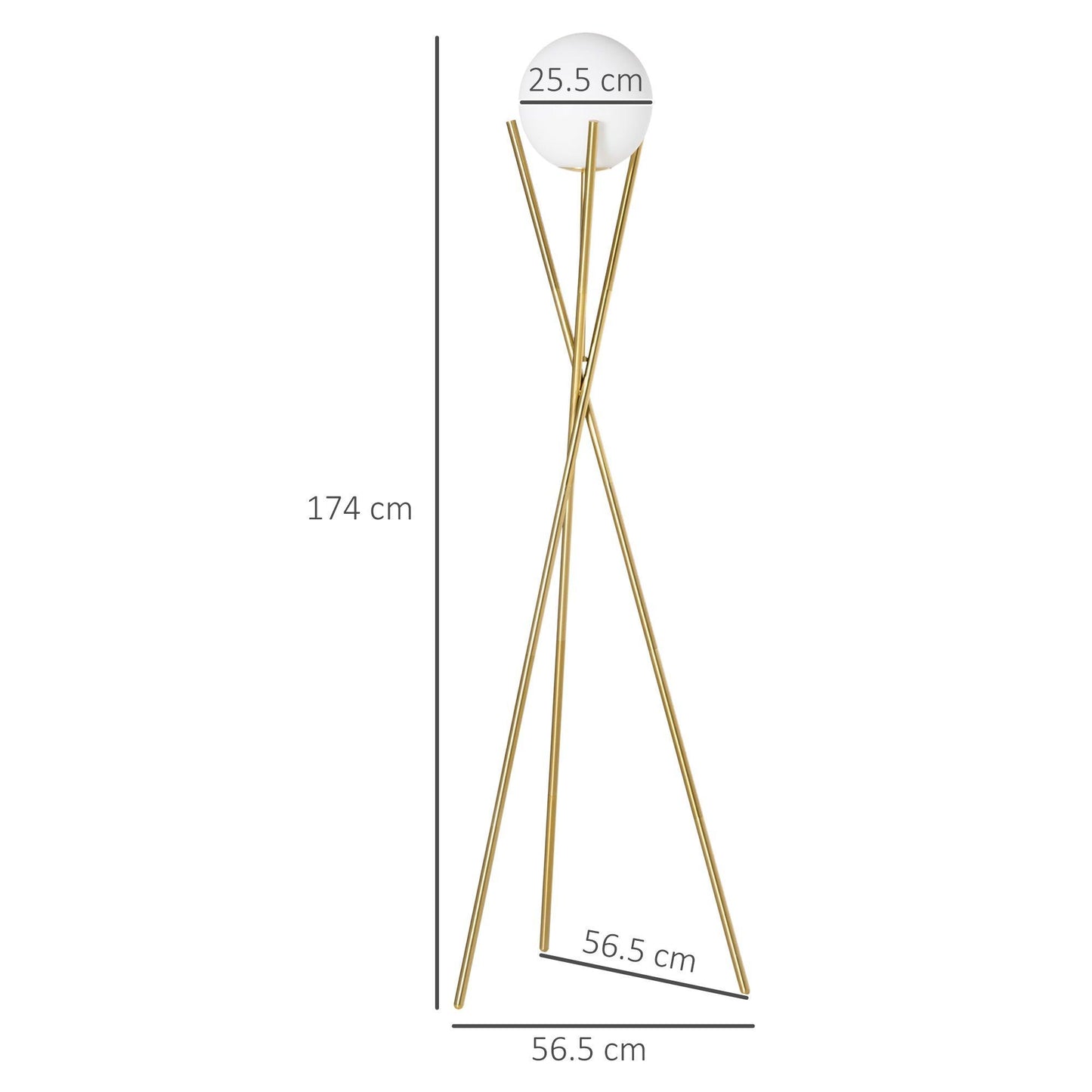 HOMCOM Modern Gold Tripod Floor Lamp - Stylish Lighting Solution - ALL4U RETAILER LTD