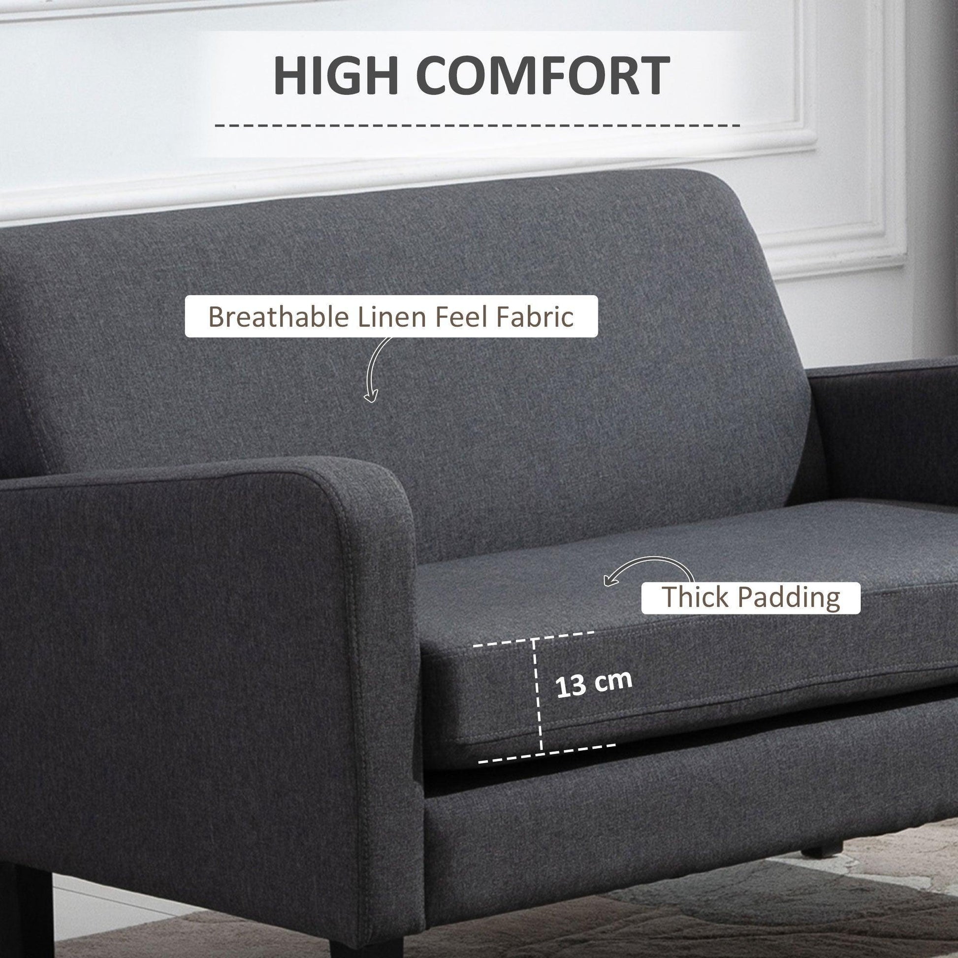 HOMCOM Modern Grey 2-Seat Sofa with Thick Cushion - ALL4U RETAILER LTD