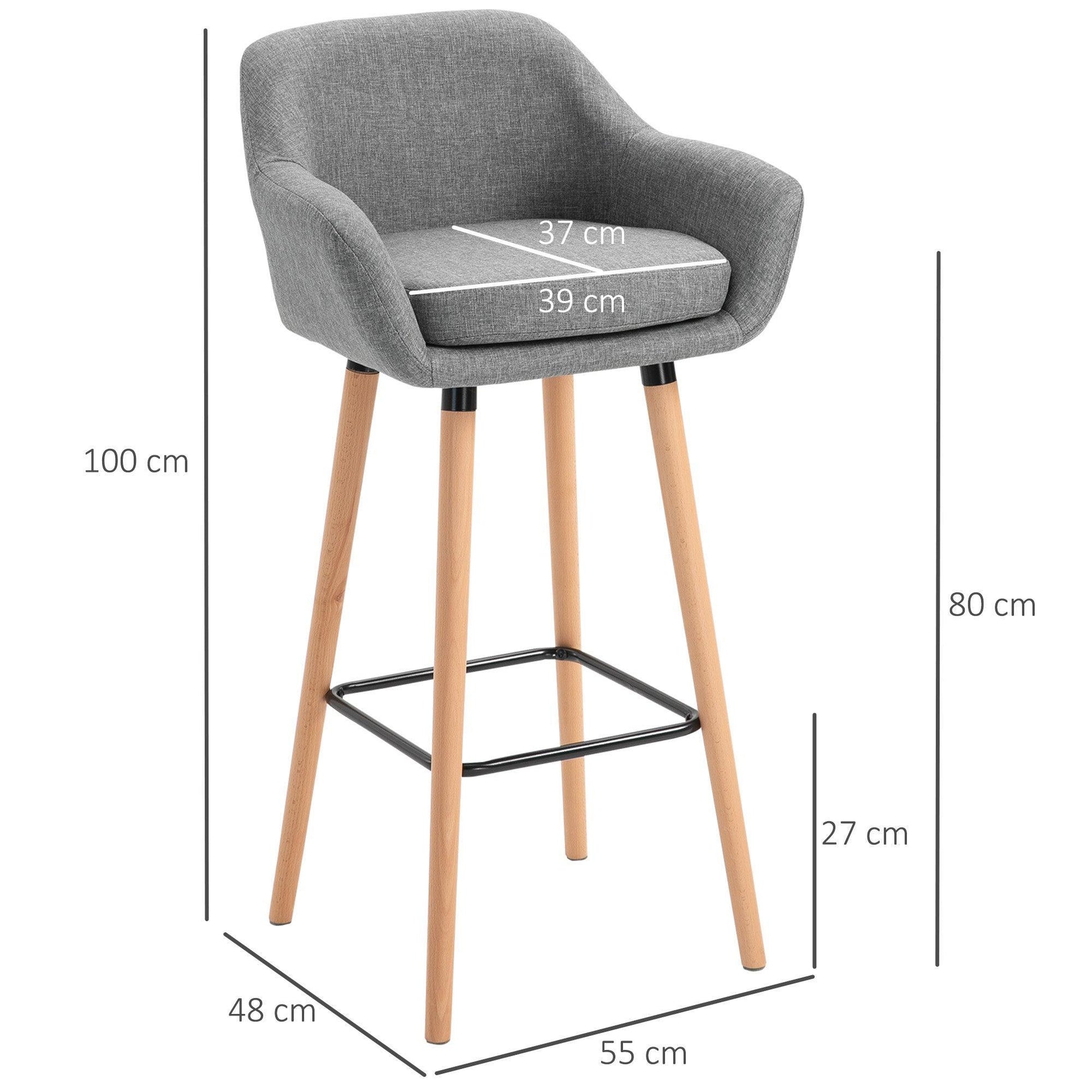 HOMCOM Modern Grey Bar Stools with Metal Frame - ALL4U RETAILER LTD