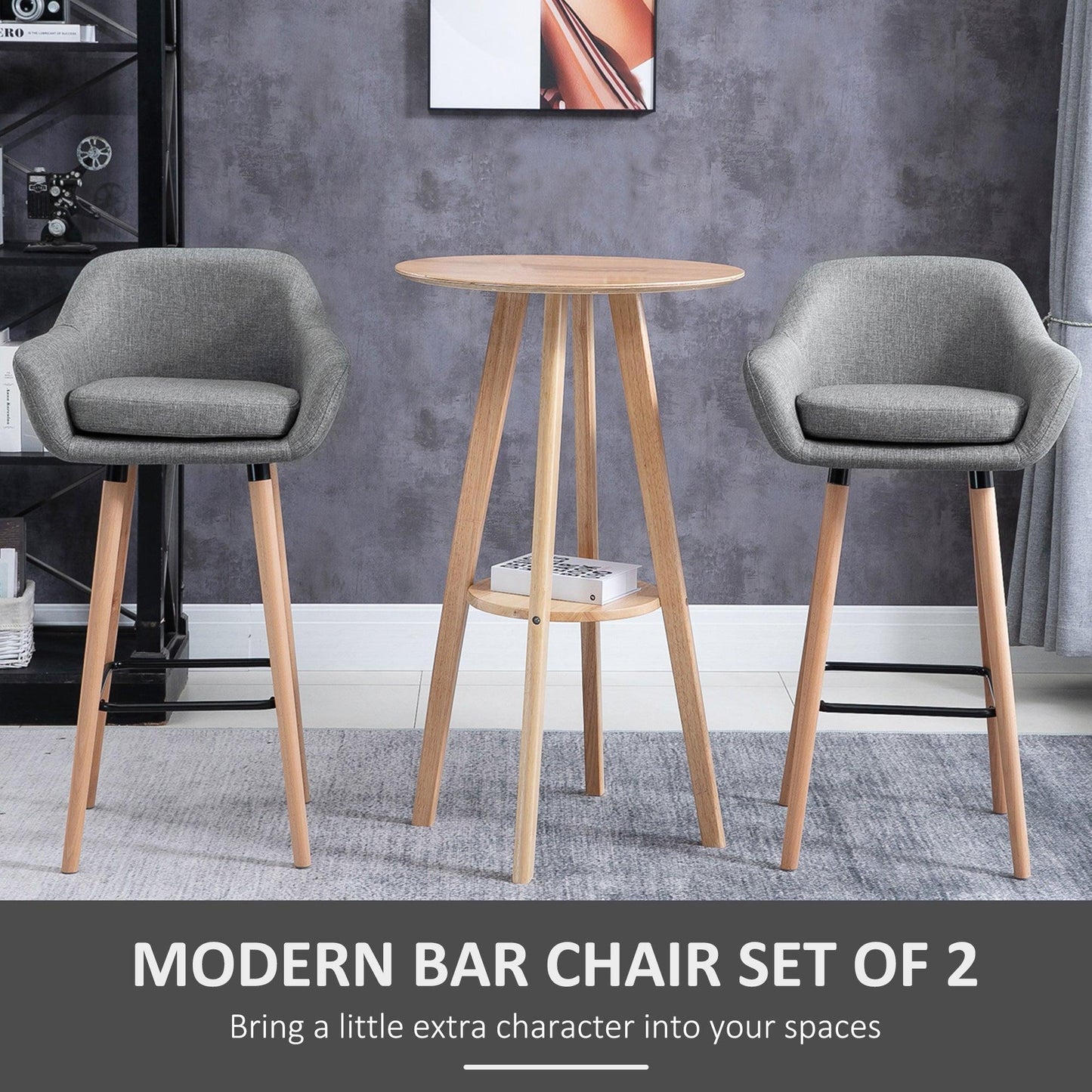 HOMCOM Modern Grey Bar Stools with Metal Frame - ALL4U RETAILER LTD