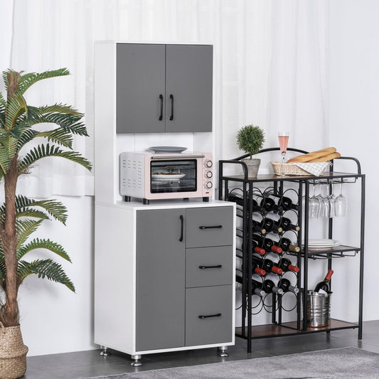 HOMCOM Modern Grey Kitchen Cupboard with Drawers & Open Countertop - ALL4U RETAILER LTD