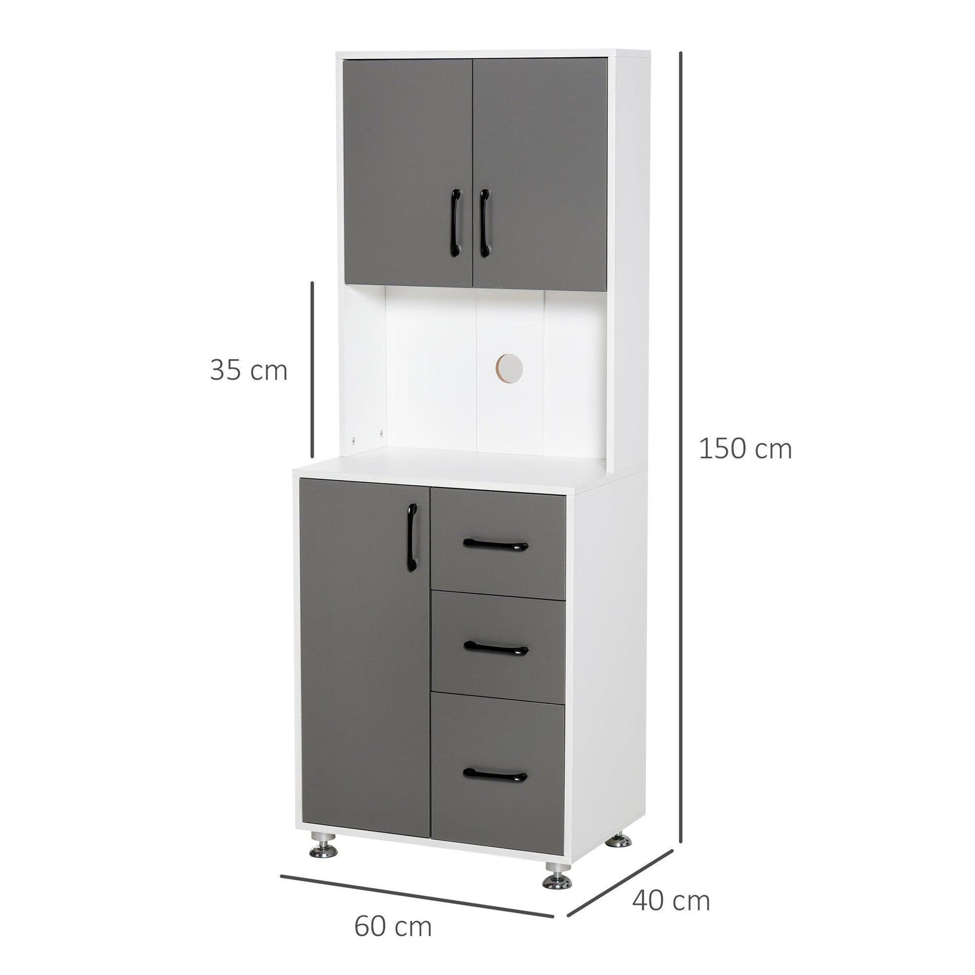 HOMCOM Modern Grey Kitchen Cupboard with Drawers & Open Countertop - ALL4U RETAILER LTD