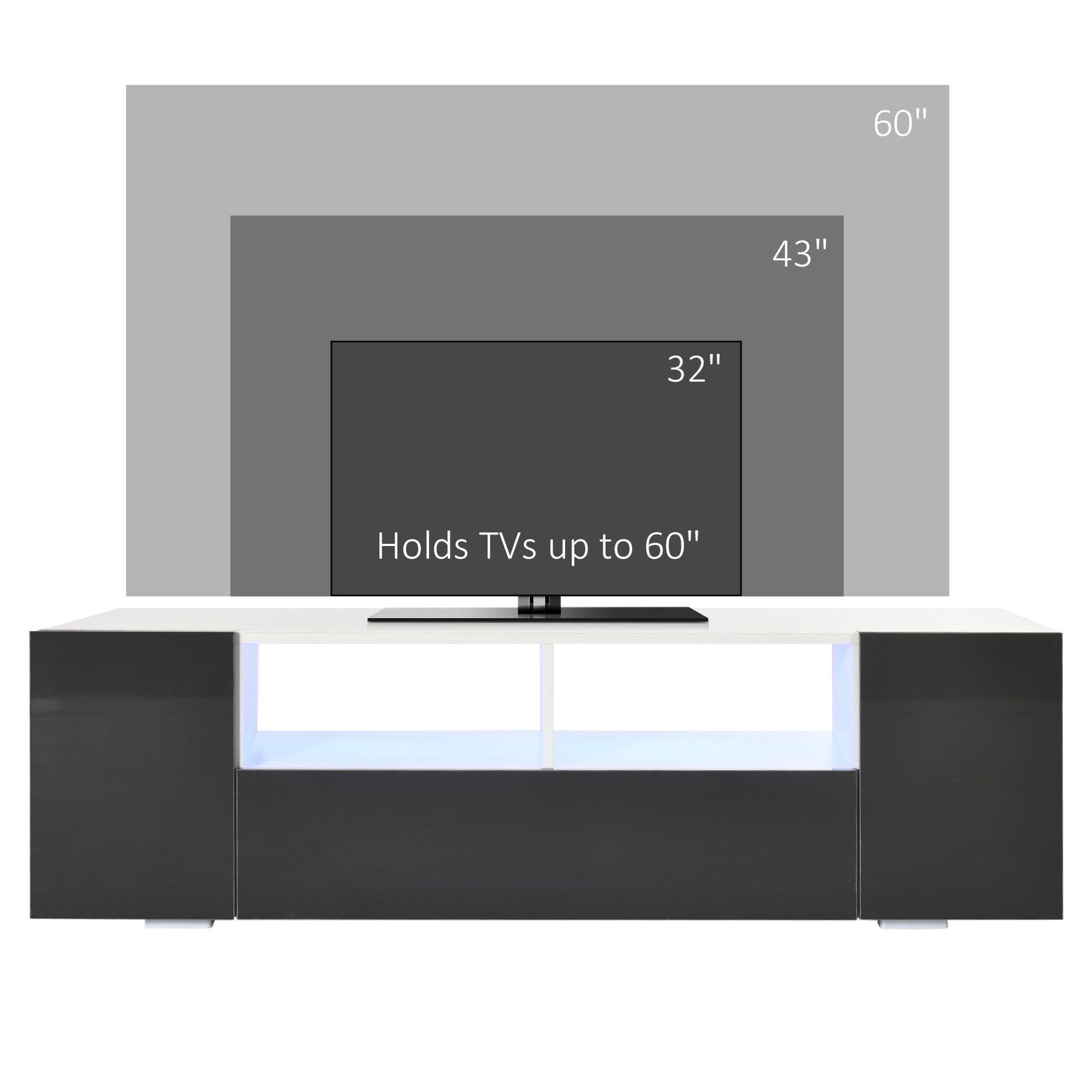 HOMCOM Modern Grey TV Stand: LED Lights, Shelves & Cupboards - ALL4U RETAILER LTD