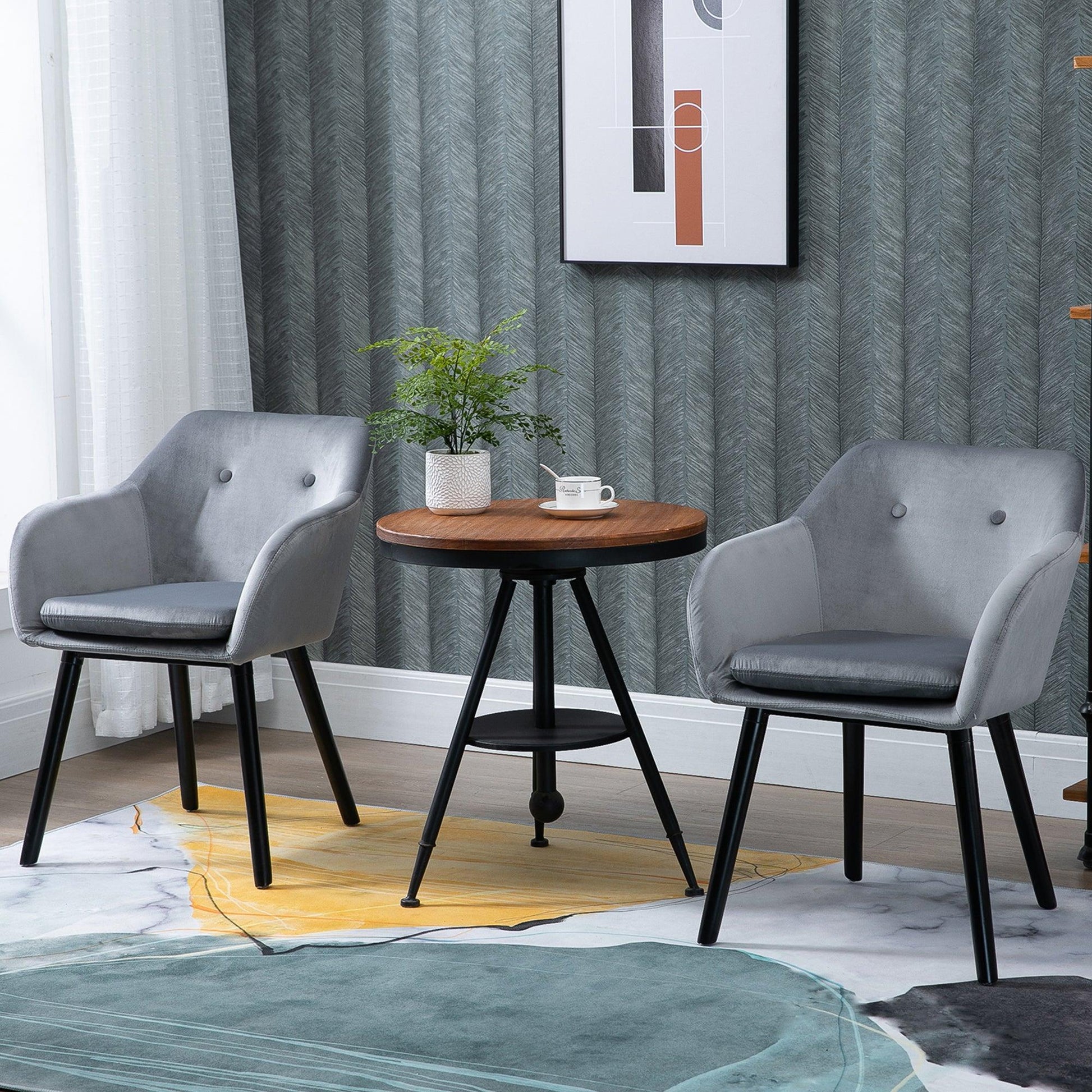 HOMCOM Modern Grey Upholstered Dining Chairs - Set of 2 - ALL4U RETAILER LTD