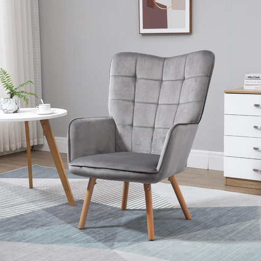 HOMCOM Modern Grey Velvet Accent Chair - ALL4U RETAILER LTD