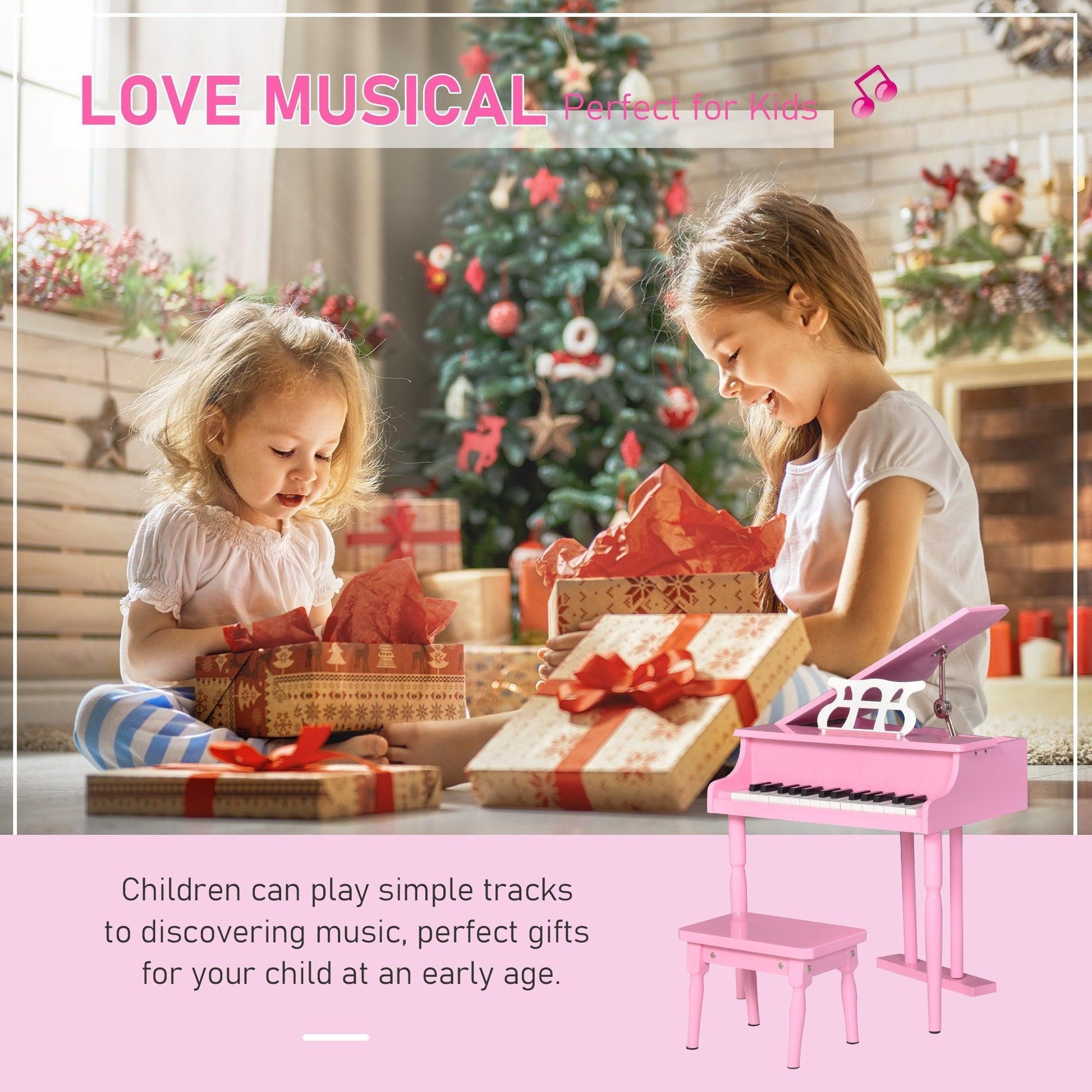 HOMCOM Kids Piano Set - Mini Toy Grand, Pink - ALL4U RETAILER LTD