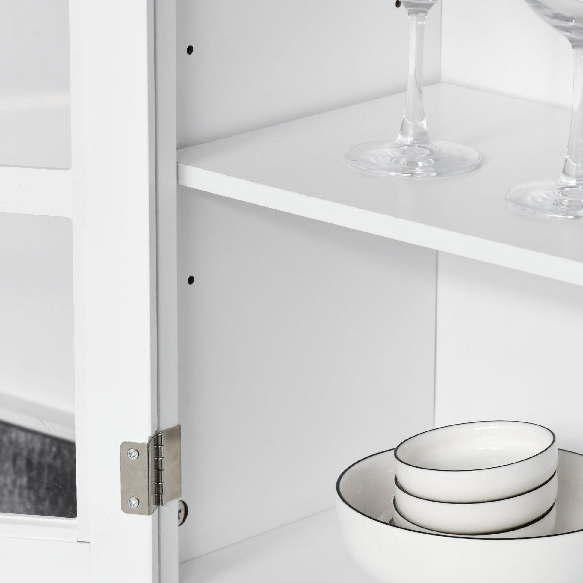 HOMCOM Modern White Kitchen Cupboard with Glass Doors and Drawers - ALL4U RETAILER LTD