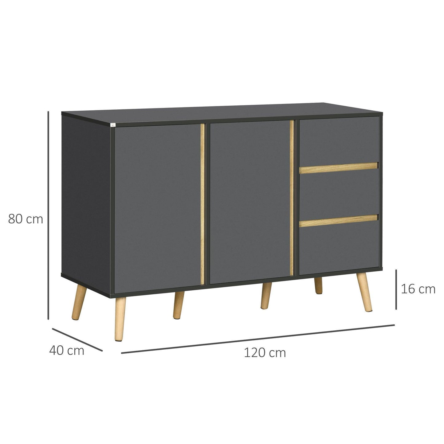 HOMCOM Modern Kitchen Cupboard with Double Doors and Drawers, Grey - ALL4U RETAILER LTD