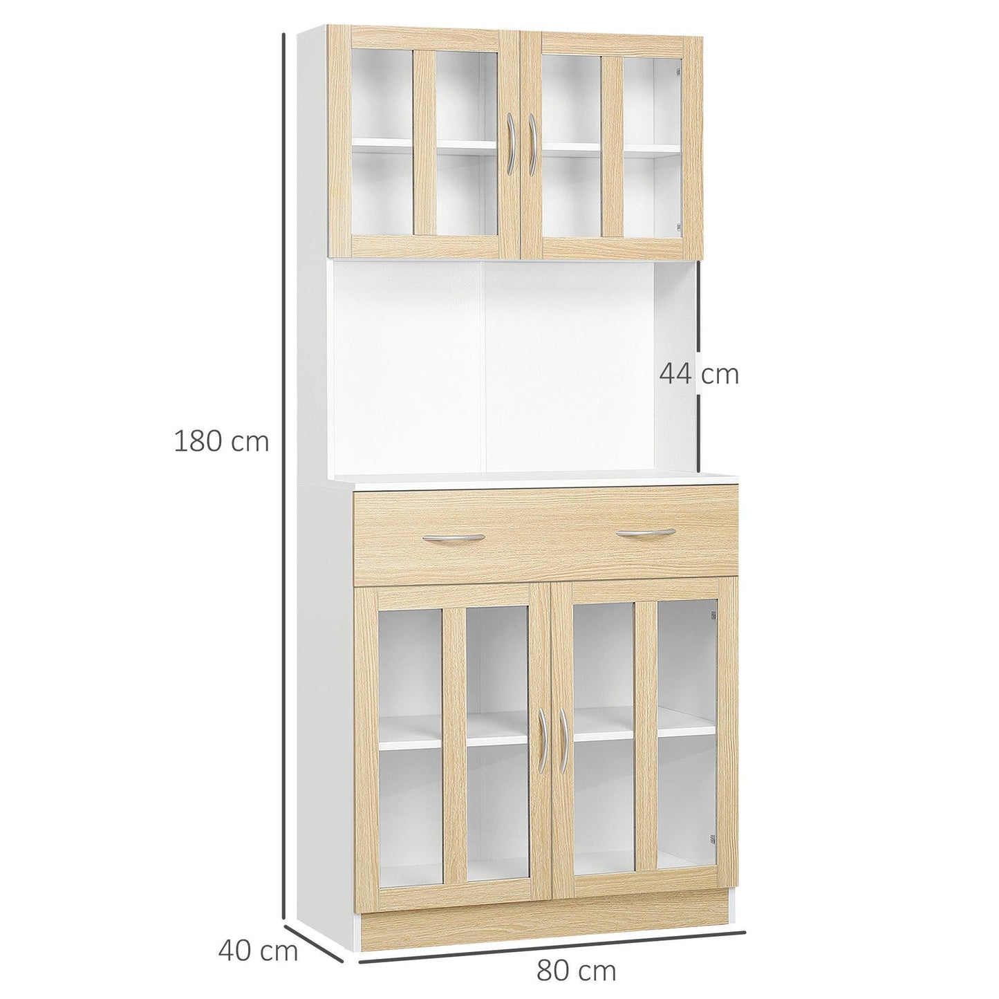 HOMCOM Modern Kitchen Cupboard with Glass Doors & Countertop - ALL4U RETAILER LTD