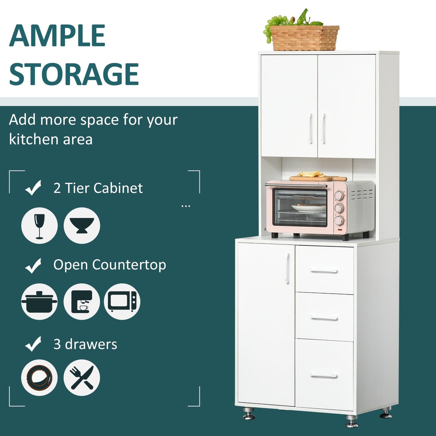 HOMCOM Modern Kitchen Cupboard with Storage Cabinets - ALL4U RETAILER LTD