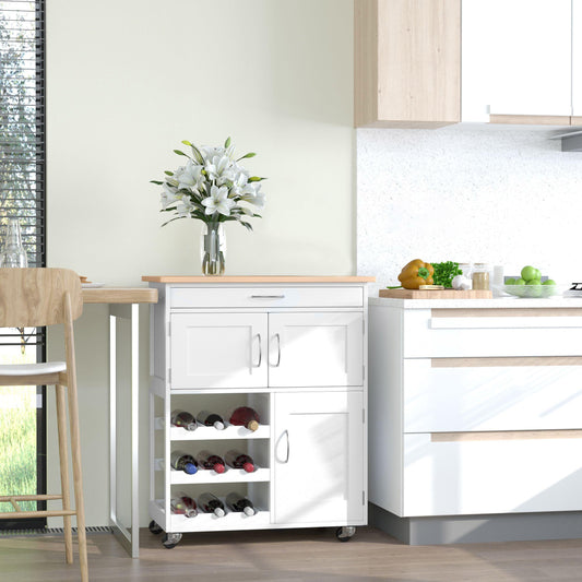 HOMCOM Modern Kitchen Trolley with Drawer, Wine Rack, Cabinets - ALL4U RETAILER LTD