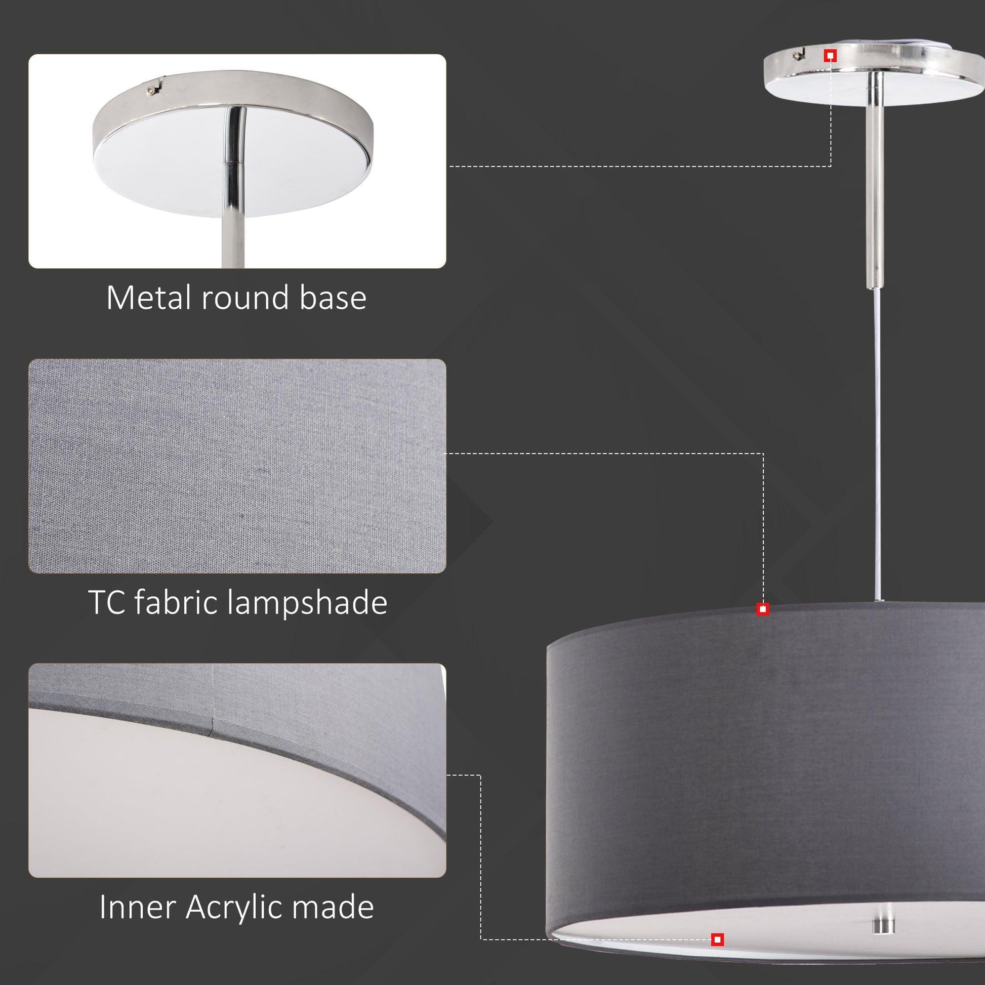 HOMCOM Modern LED Pendant Light for Living Room, Bedroom - ALL4U RETAILER LTD