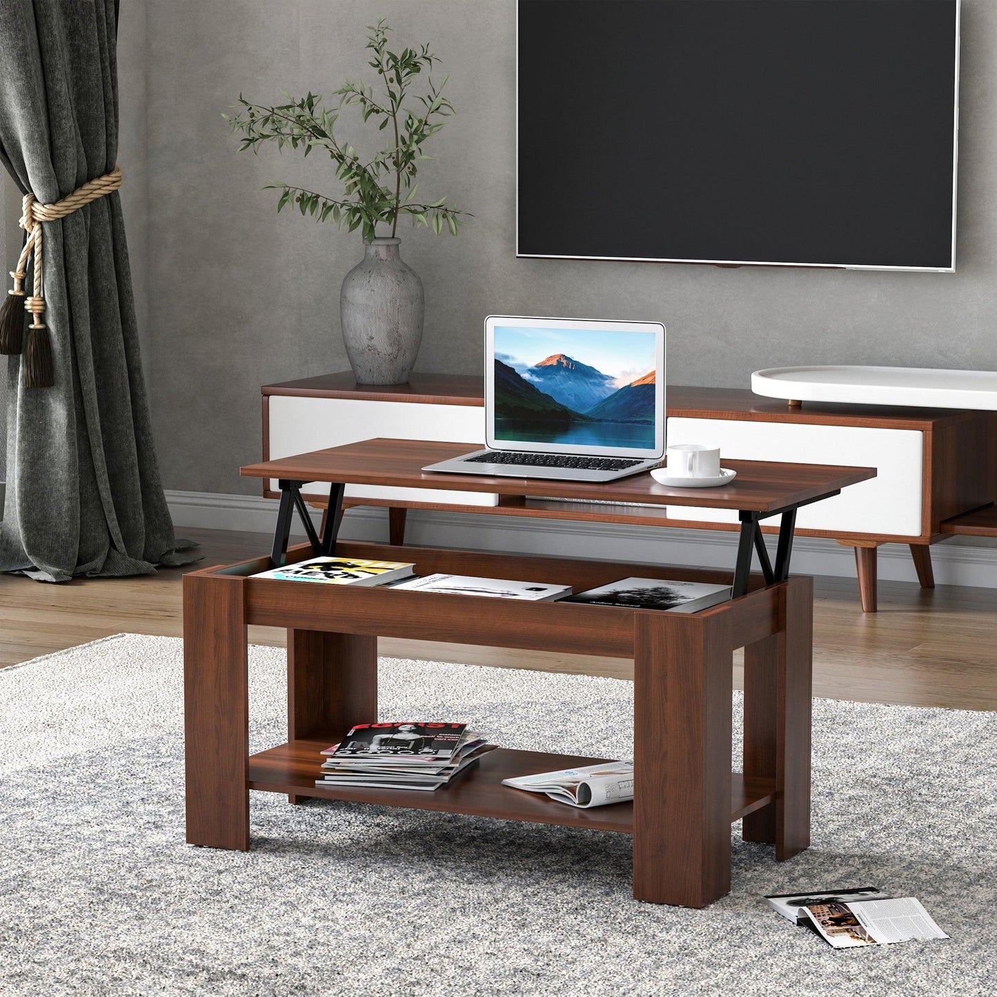 HOMCOM Modern Lift Top Coffee Table with Hidden Storage - ALL4U RETAILER LTD