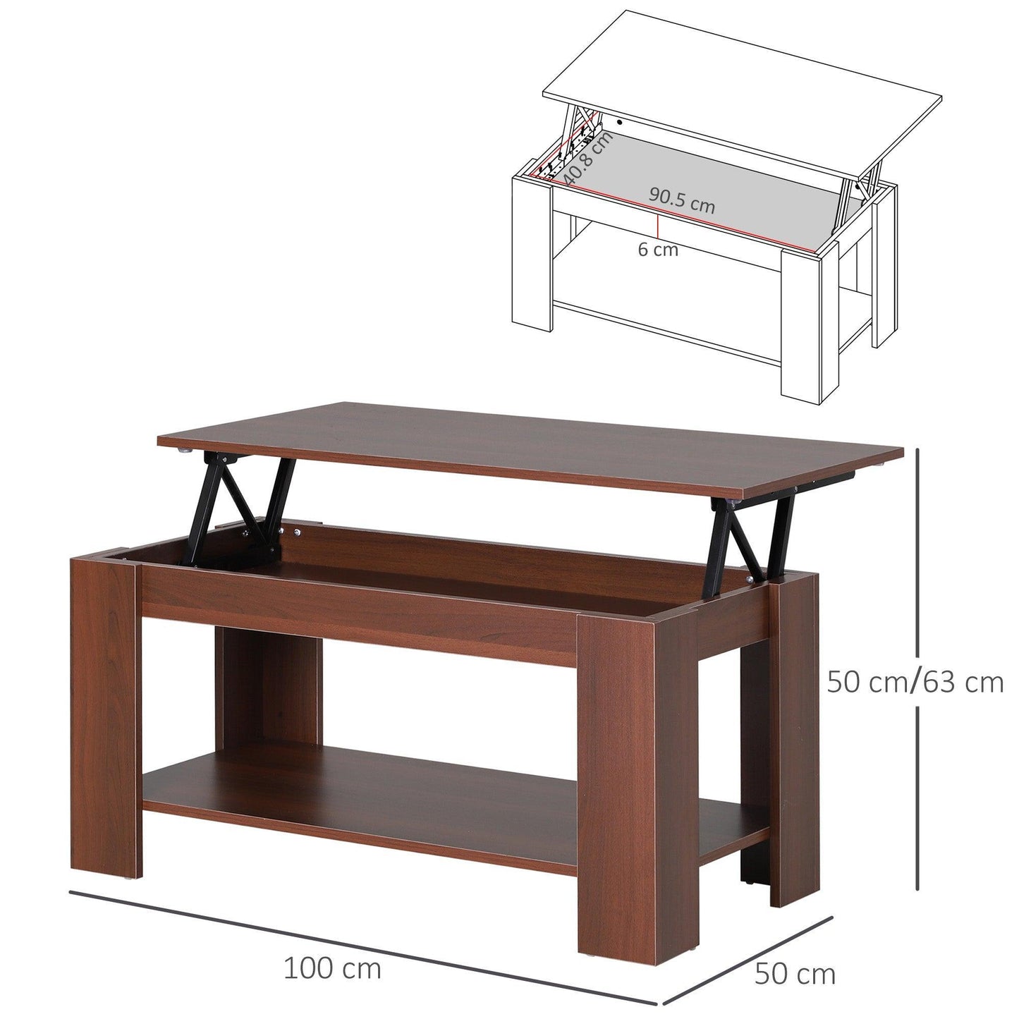 HOMCOM Modern Lift Top Coffee Table with Hidden Storage - ALL4U RETAILER LTD