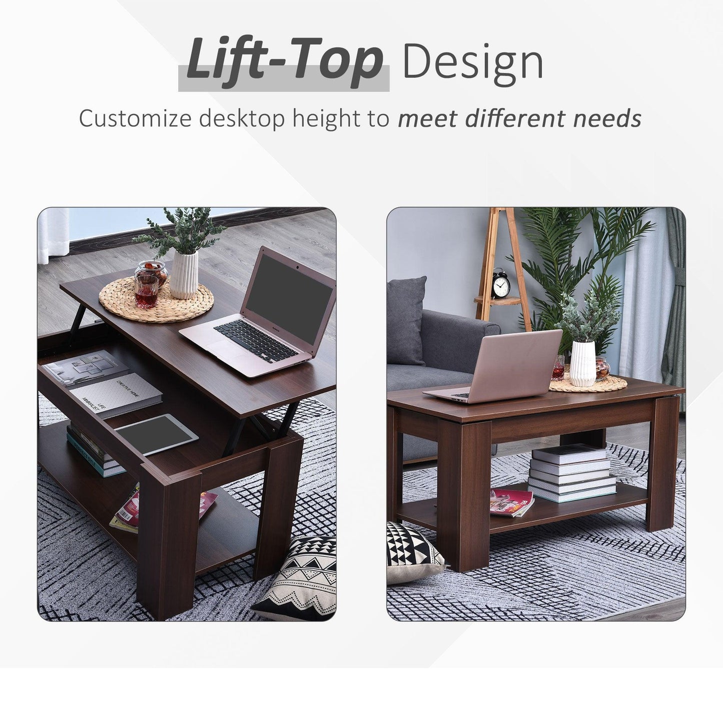 HOMCOM Modern Lift Top Coffee Table with Hidden Storage - ALL4U RETAILER LTD