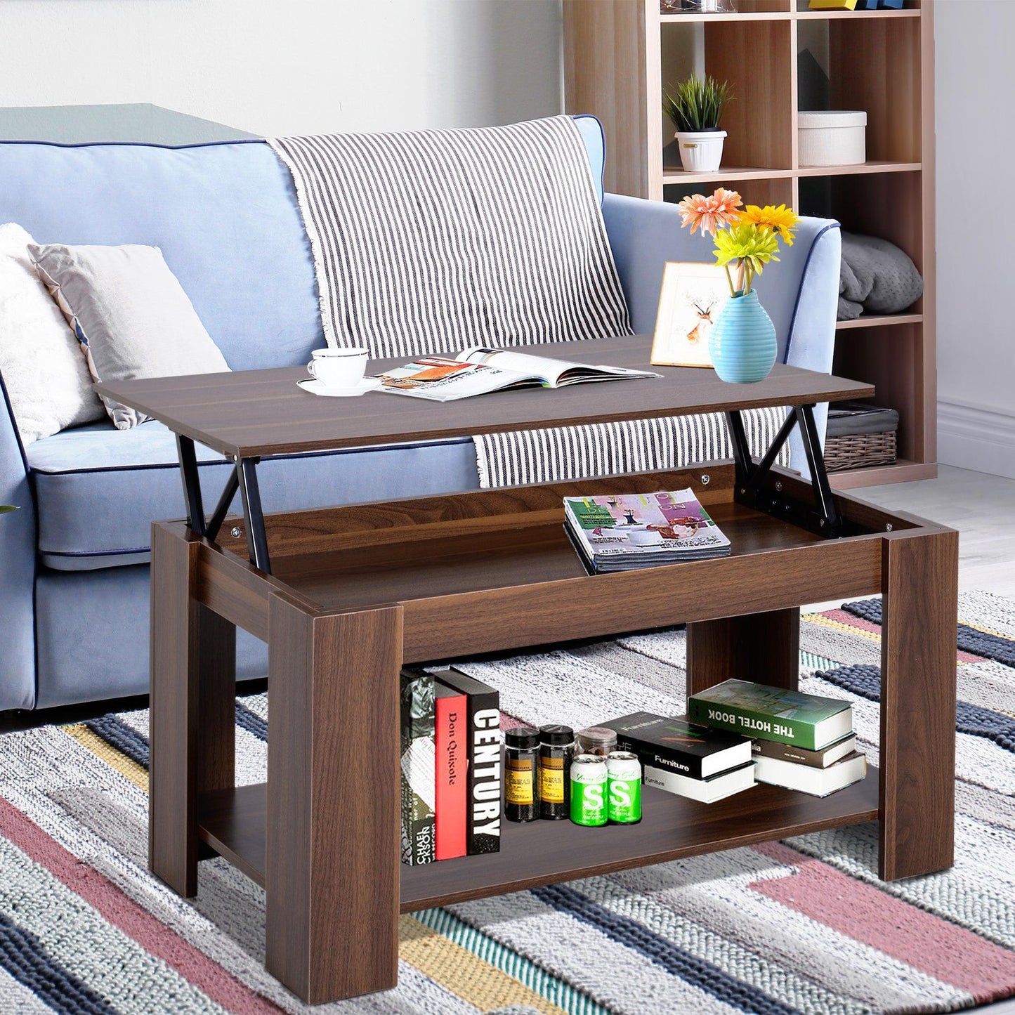 HOMCOM Modern Lift Top Coffee Table with Hidden Storage - ALL4U RETAILER LTD