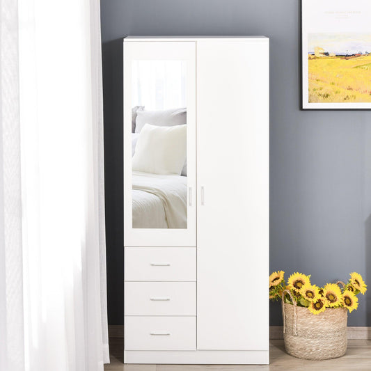 HOMCOM Modern Mirror Wardrobe with Drawers and Adjustable Shelf - ALL4U RETAILER LTD