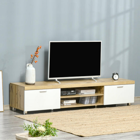 HOMCOM Modern Oak and White TV Cabinet, 90-Inch - ALL4U RETAILER LTD