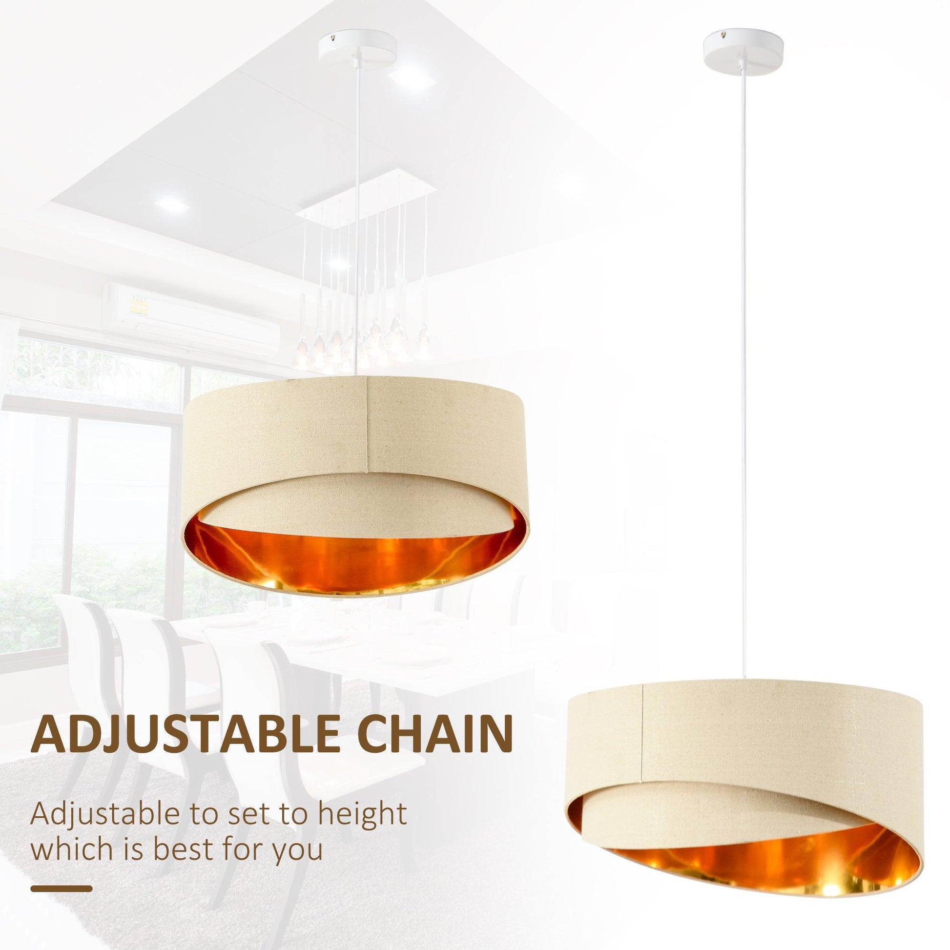 HOMCOM Beige Pendant Light with Adjustable Chain and Nested Lampshade - ALL4U RETAILER LTD