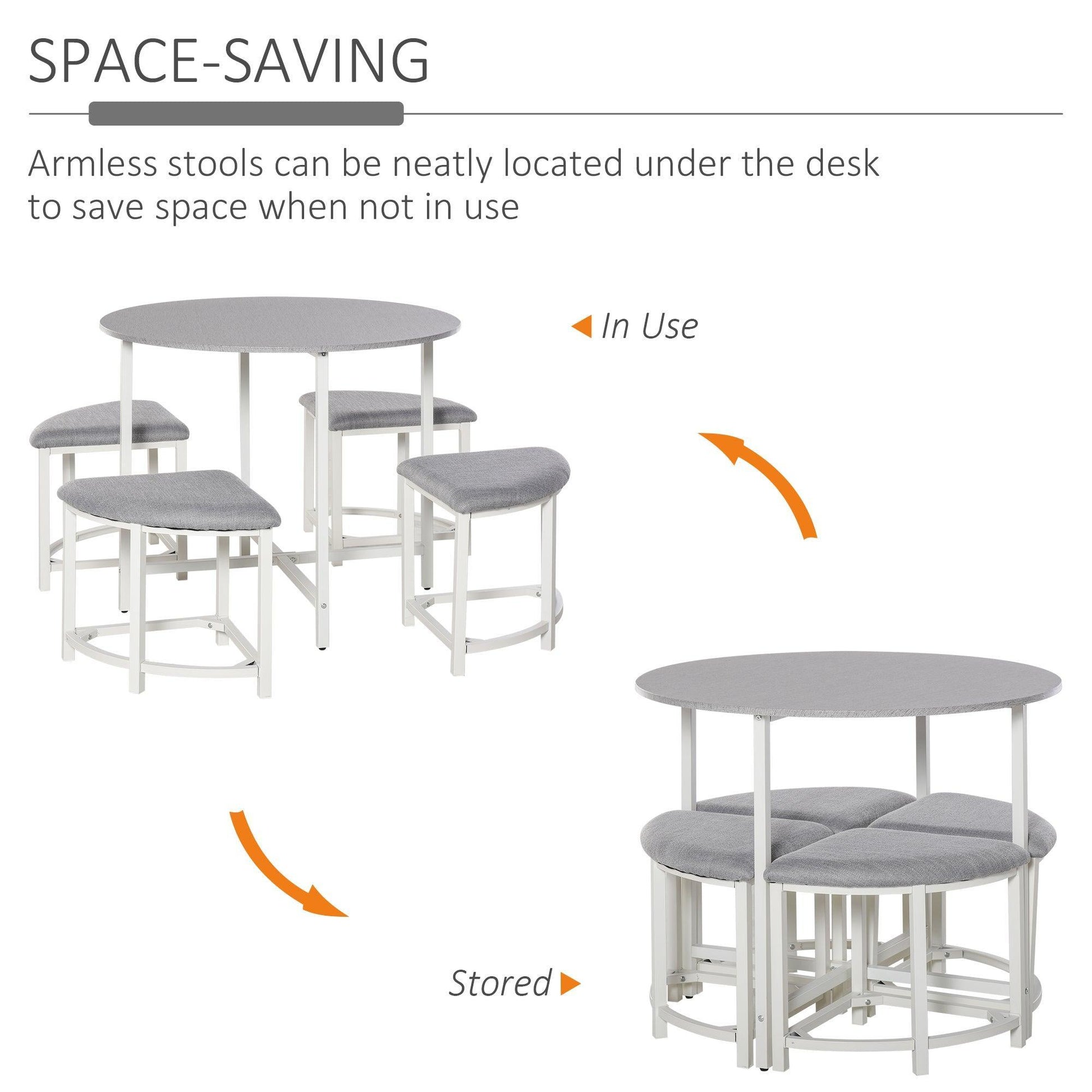 HOMCOM Modern Round Dining Set with 4 Stools - ALL4U RETAILER LTD