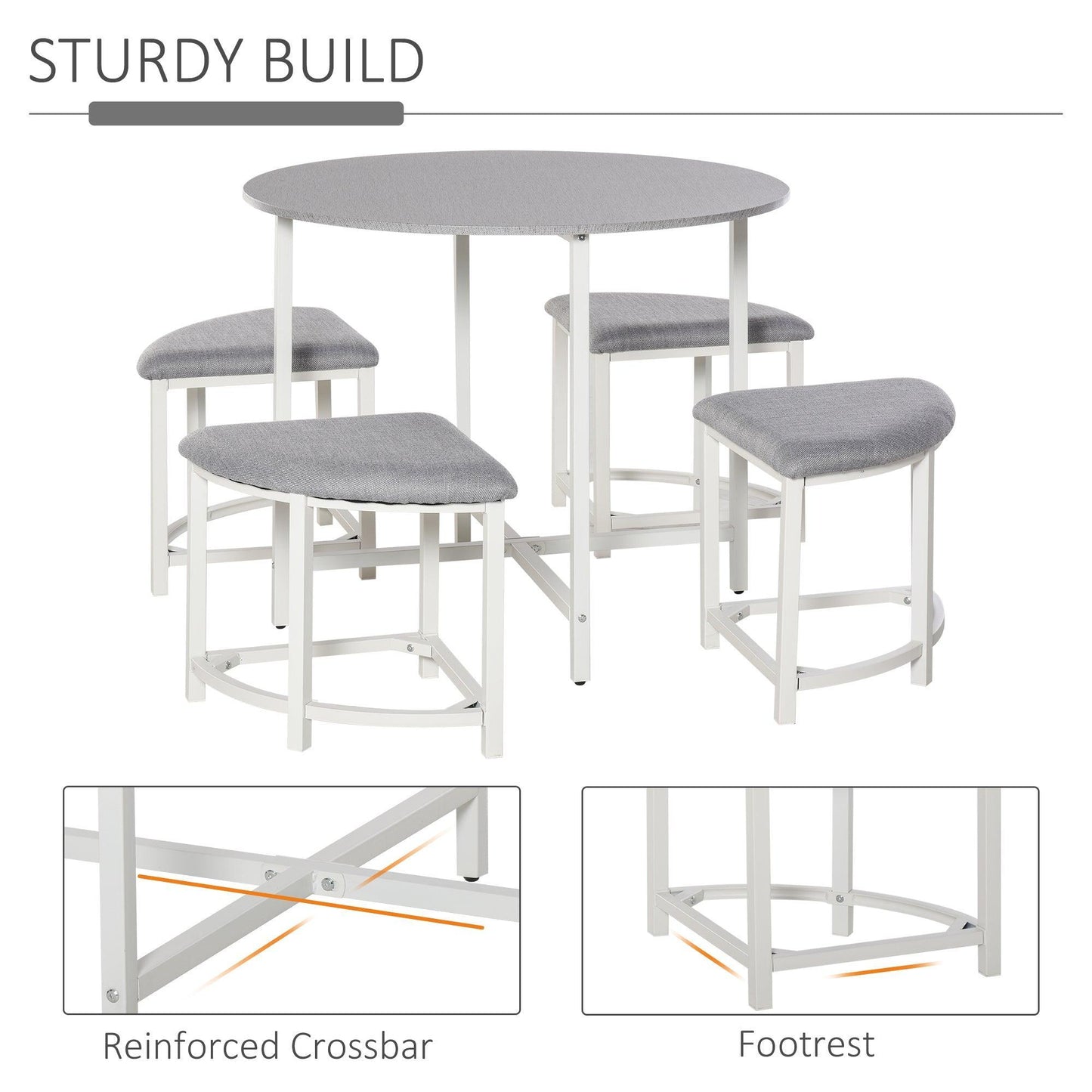 HOMCOM Modern Round Dining Set with 4 Stools - ALL4U RETAILER LTD