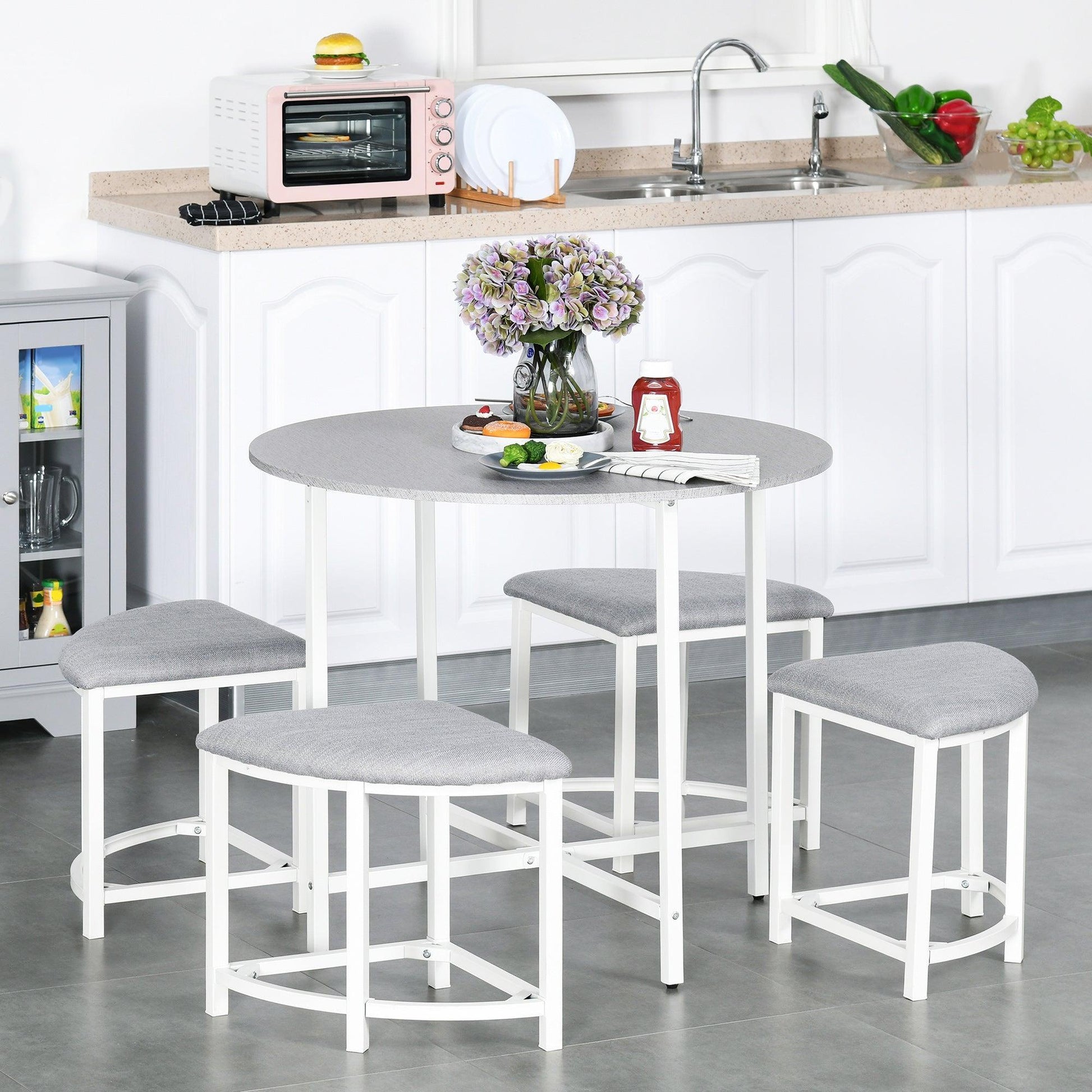 HOMCOM Modern Round Dining Set with 4 Stools - ALL4U RETAILER LTD