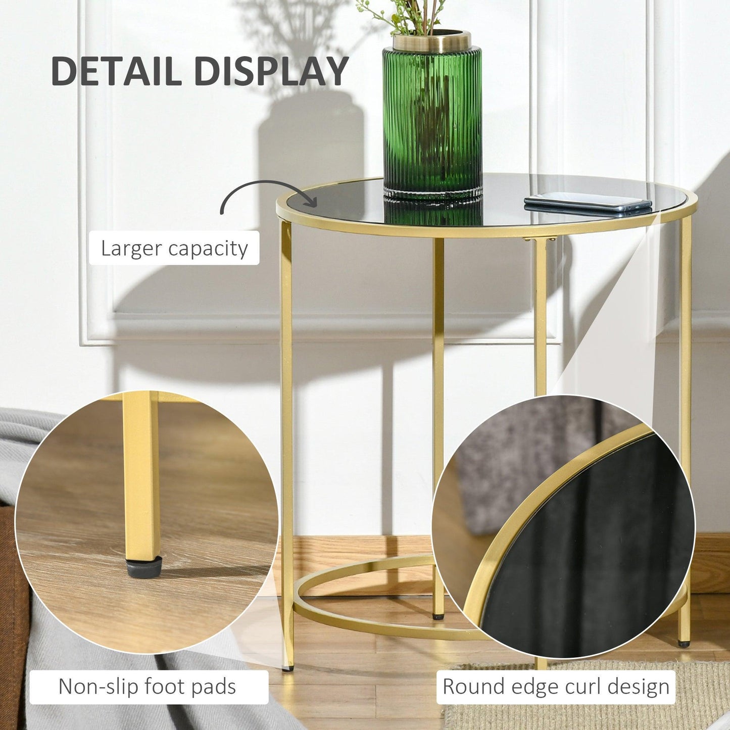 HOMCOM Modern Round Side Table with Gold Base - Sleek & Elegant - ALL4U RETAILER LTD