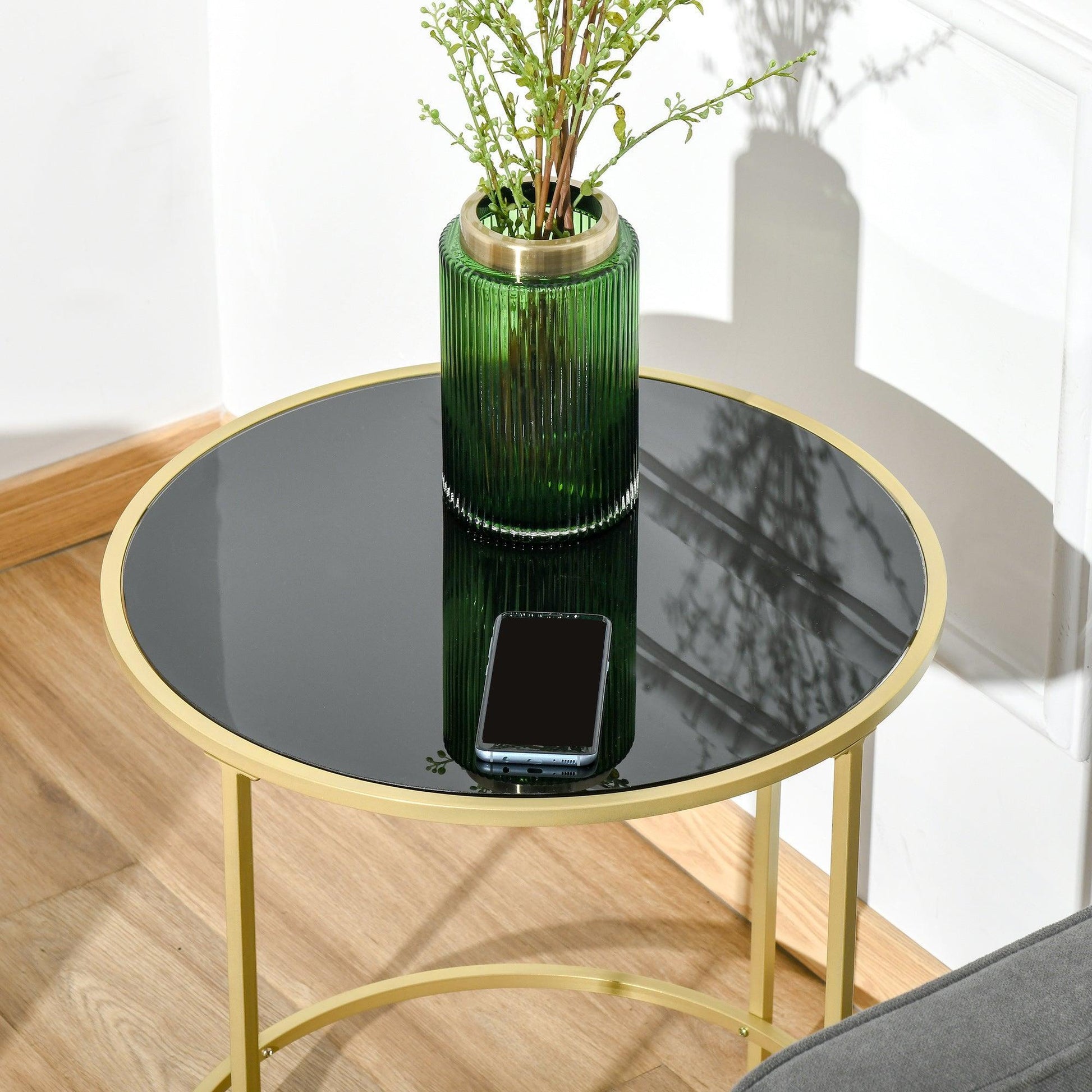 HOMCOM Modern Round Side Table with Gold Base - Sleek & Elegant - ALL4U RETAILER LTD