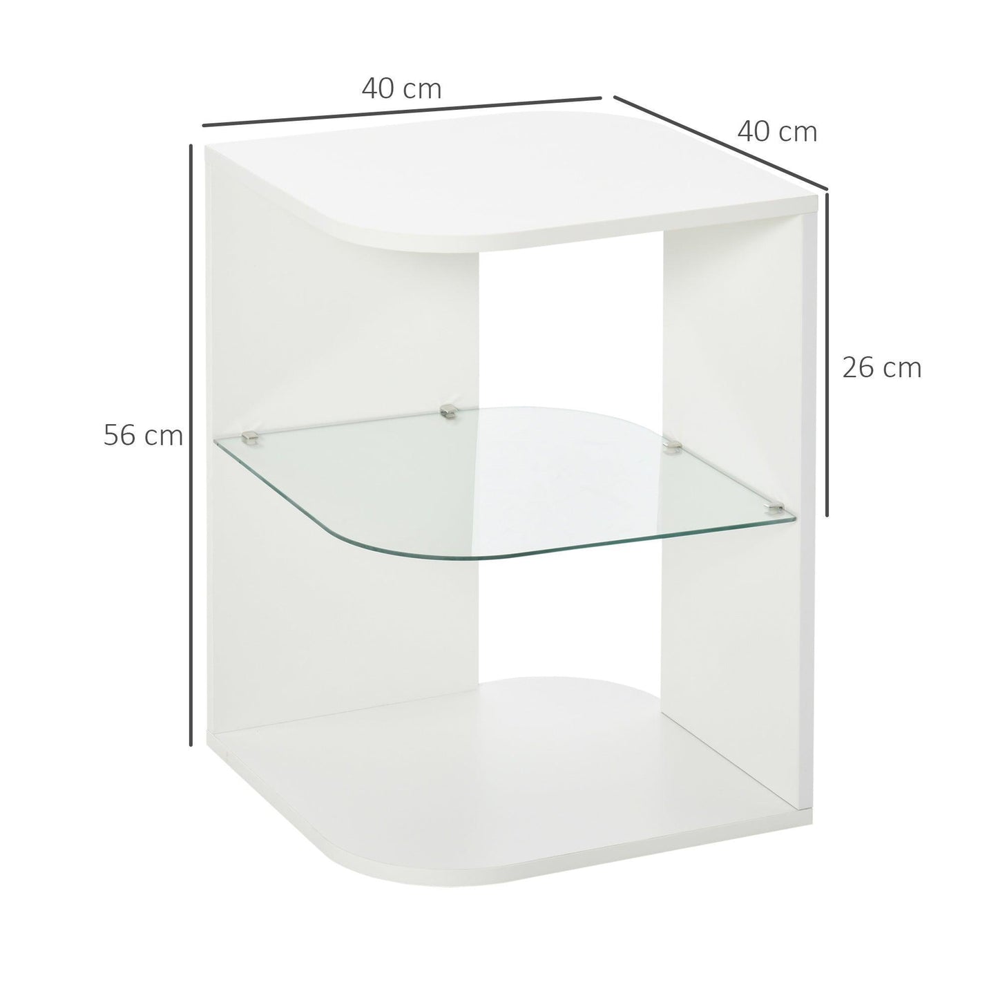 HOMCOM Modern White Side Table with 3 Layers of Storage - ALL4U RETAILER LTD