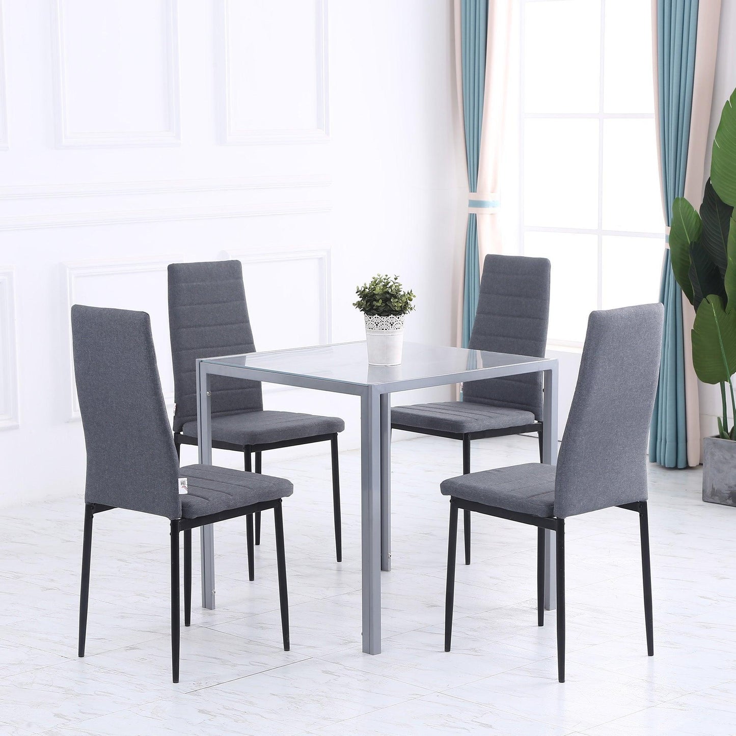 HOMCOM Modern Square Dining Table - Seats 4 with Glass Top - ALL4U RETAILER LTD